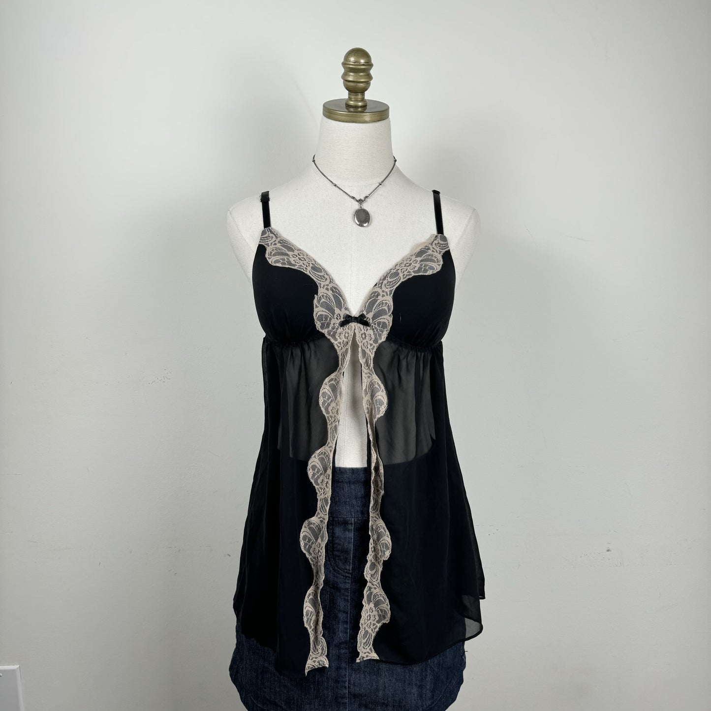Black Lace Trim Chiffon Babydoll Top – view 9