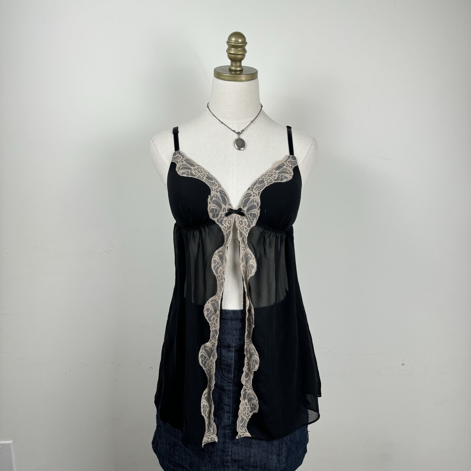 Black Lace Trim Chiffon Babydoll Top – view 9