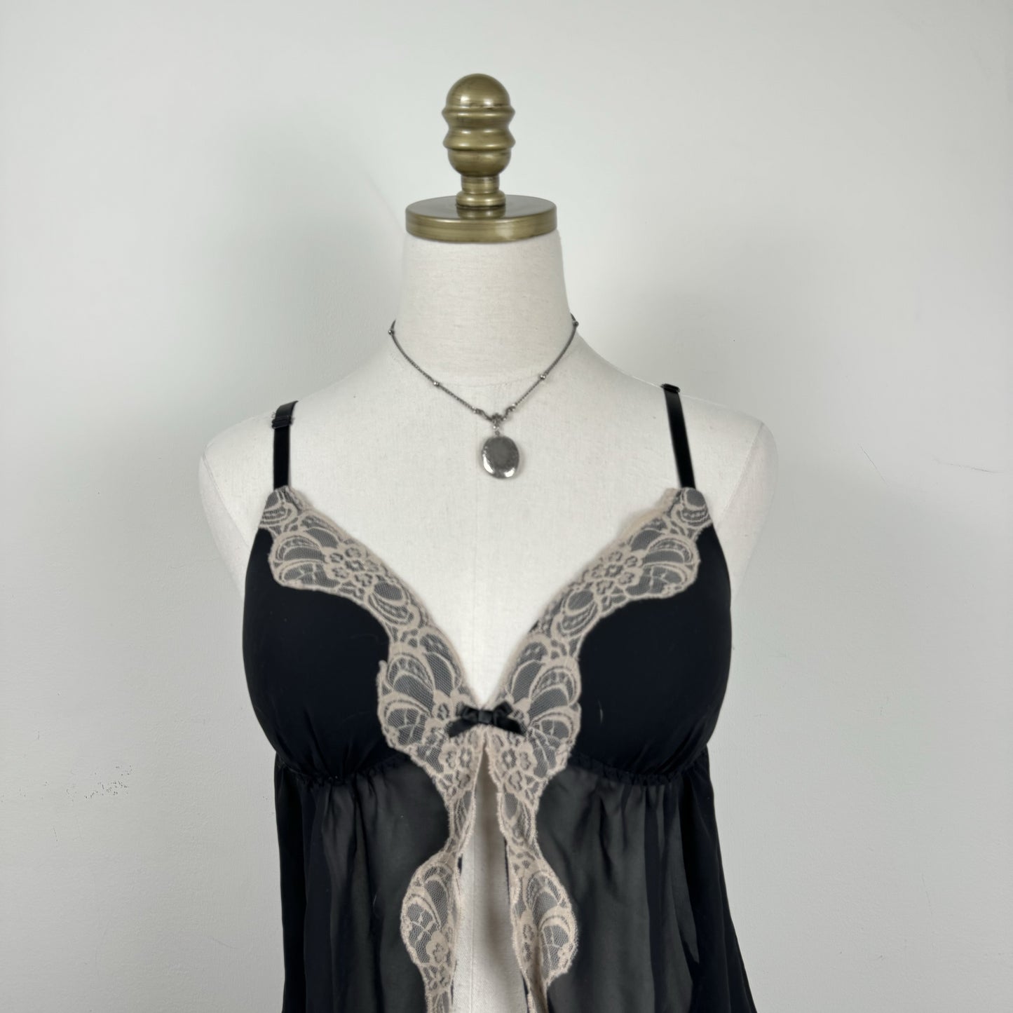 Black Lace Trim Chiffon Babydoll Top – view 1