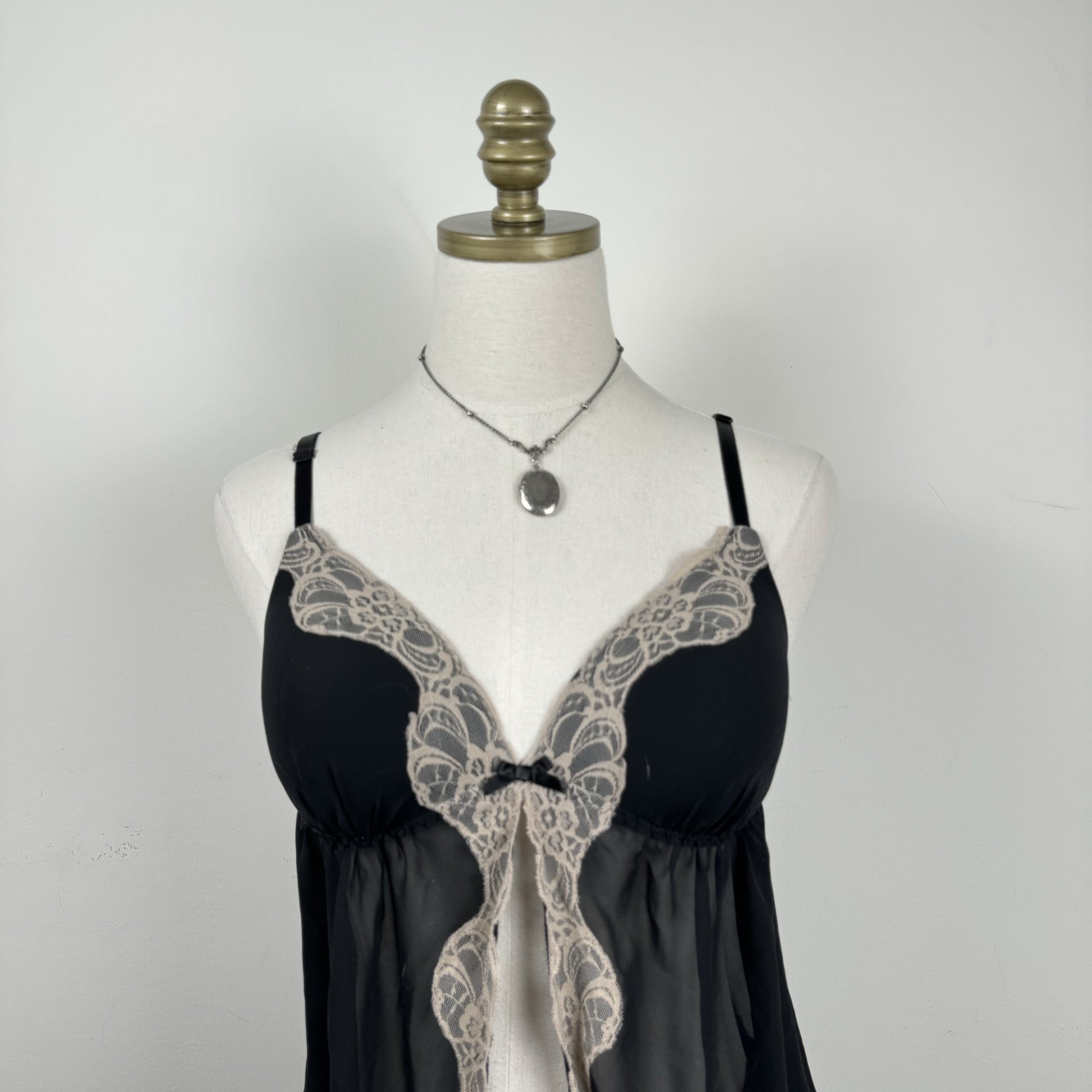 Black Lace Trim Chiffon Babydoll Top – view 1