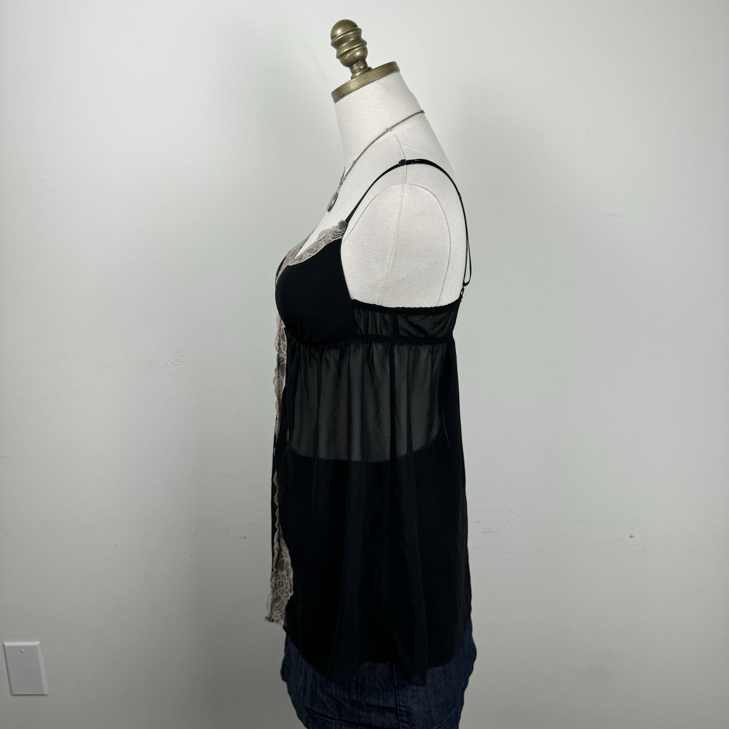 Black Lace Trim Chiffon Babydoll Top – view 10