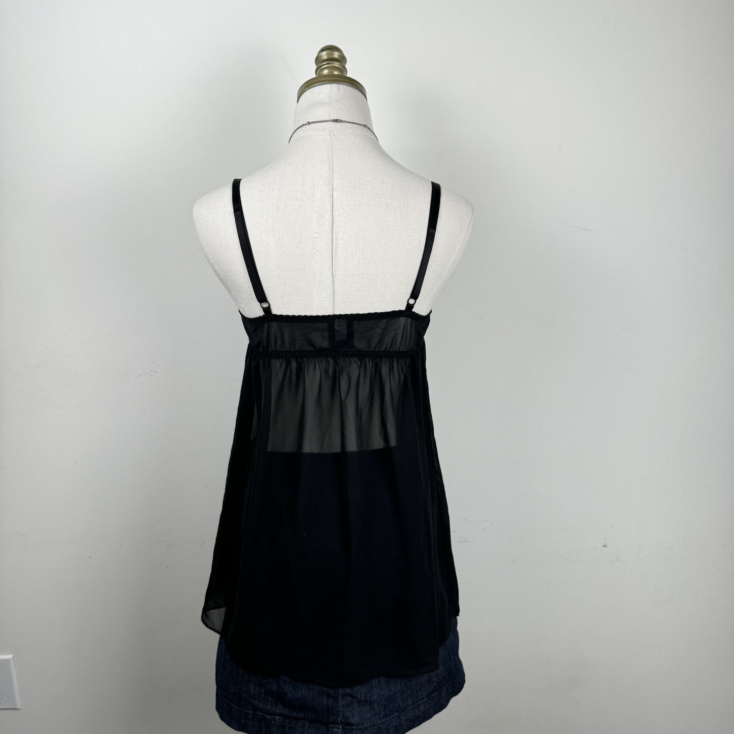 Black Lace Trim Chiffon Babydoll Top – view 11