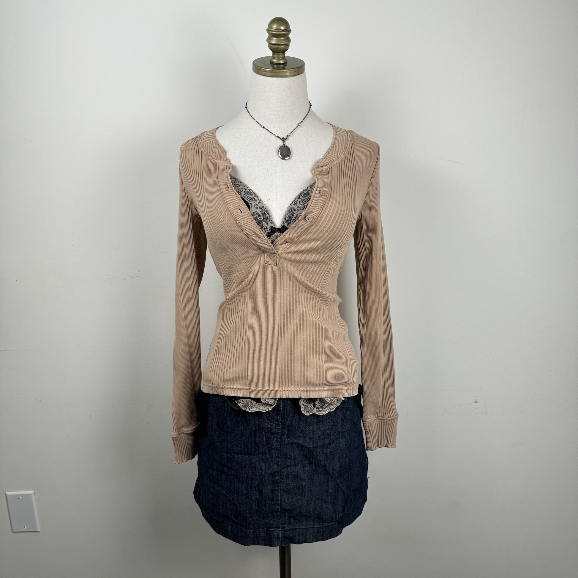 Camel Henley Long Sleeve Top – view 4