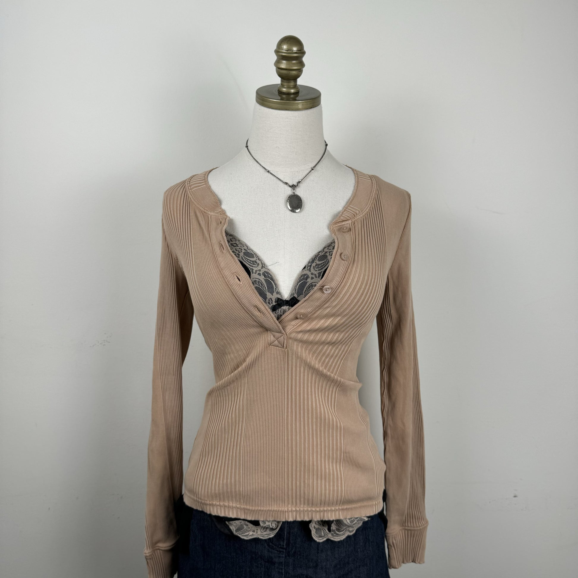 Camel Henley Long Sleeve Top – view 5