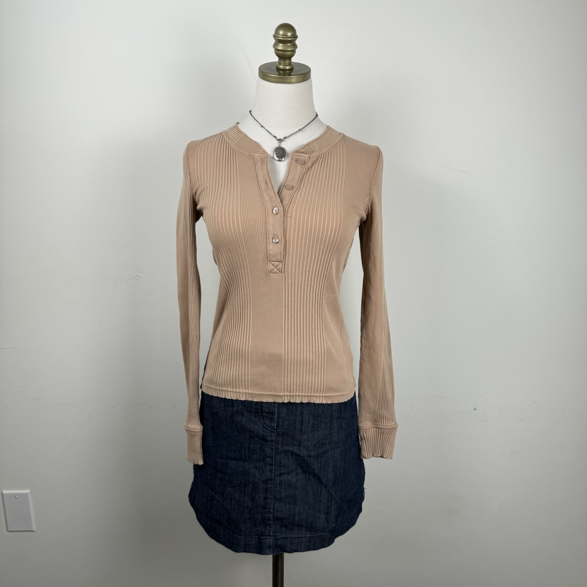 Camel Henley Long Sleeve Top – view 1