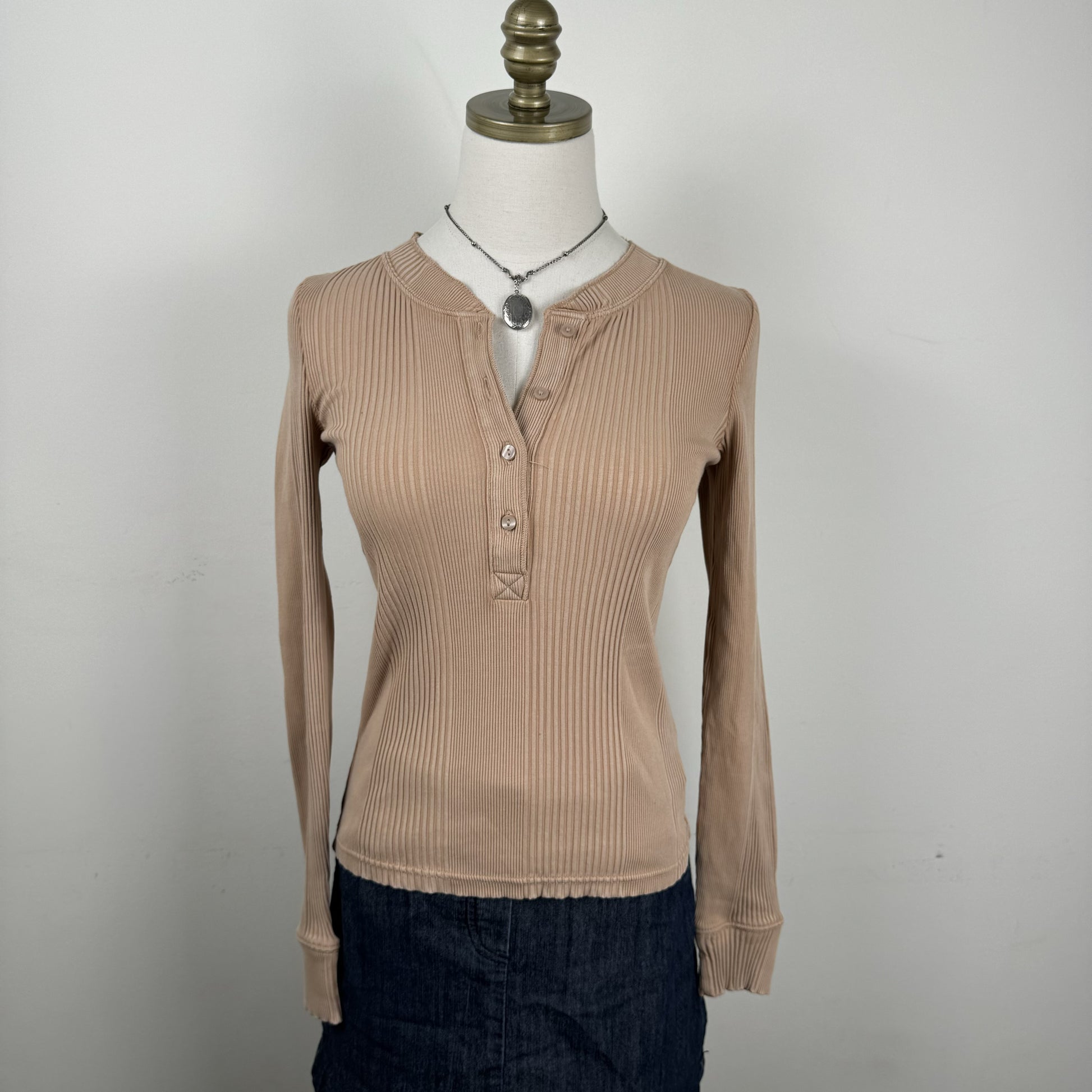 Camel Henley Long Sleeve Top – view 6