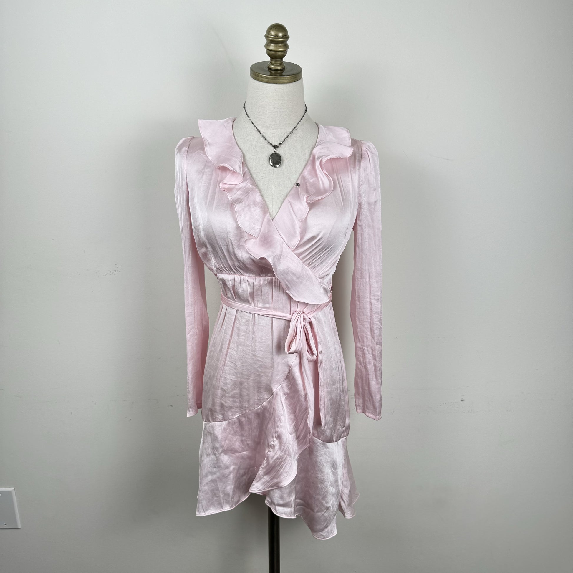 Powder Pink Ruffled Satin Mini Dress – view 4