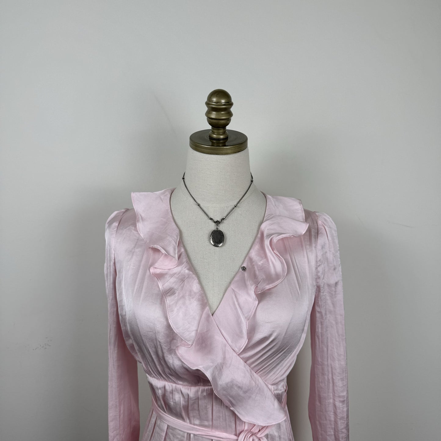 Powder Pink Ruffled Satin Mini Dress – view 5