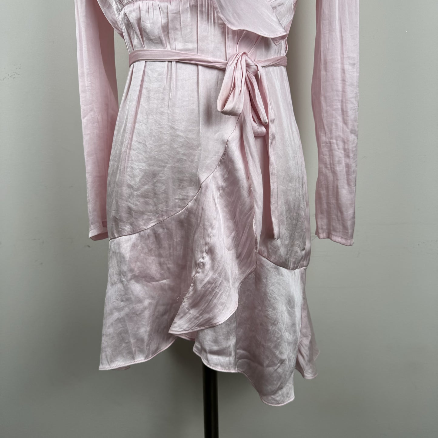 Powder Pink Ruffled Satin Mini Dress – view 6