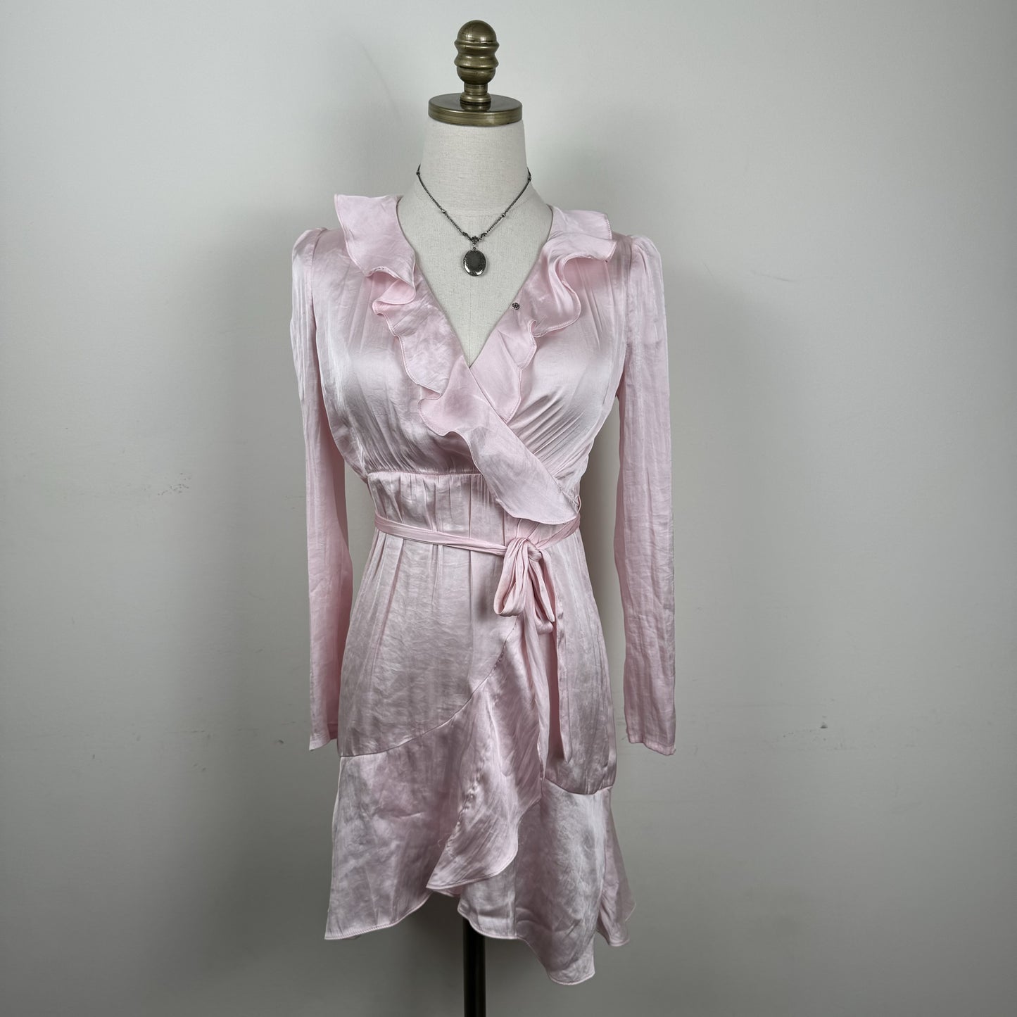 Powder Pink Ruffled Satin Mini Dress – view 1