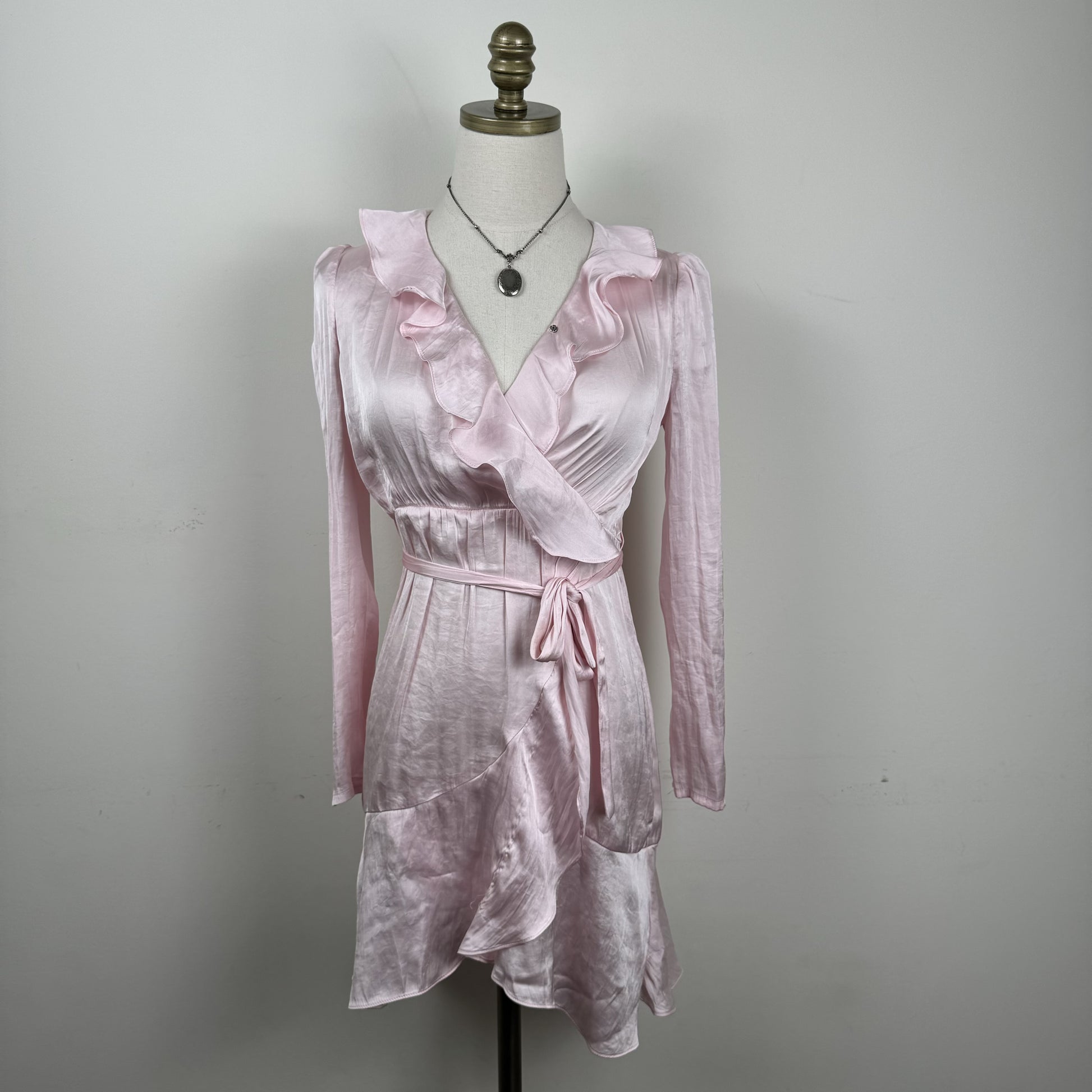 Powder Pink Ruffled Satin Mini Dress – view 1