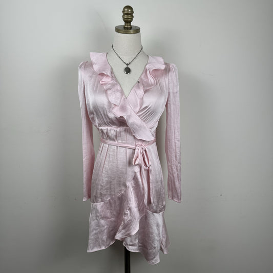 Powder Pink Ruffled Satin Mini Dress – view 1