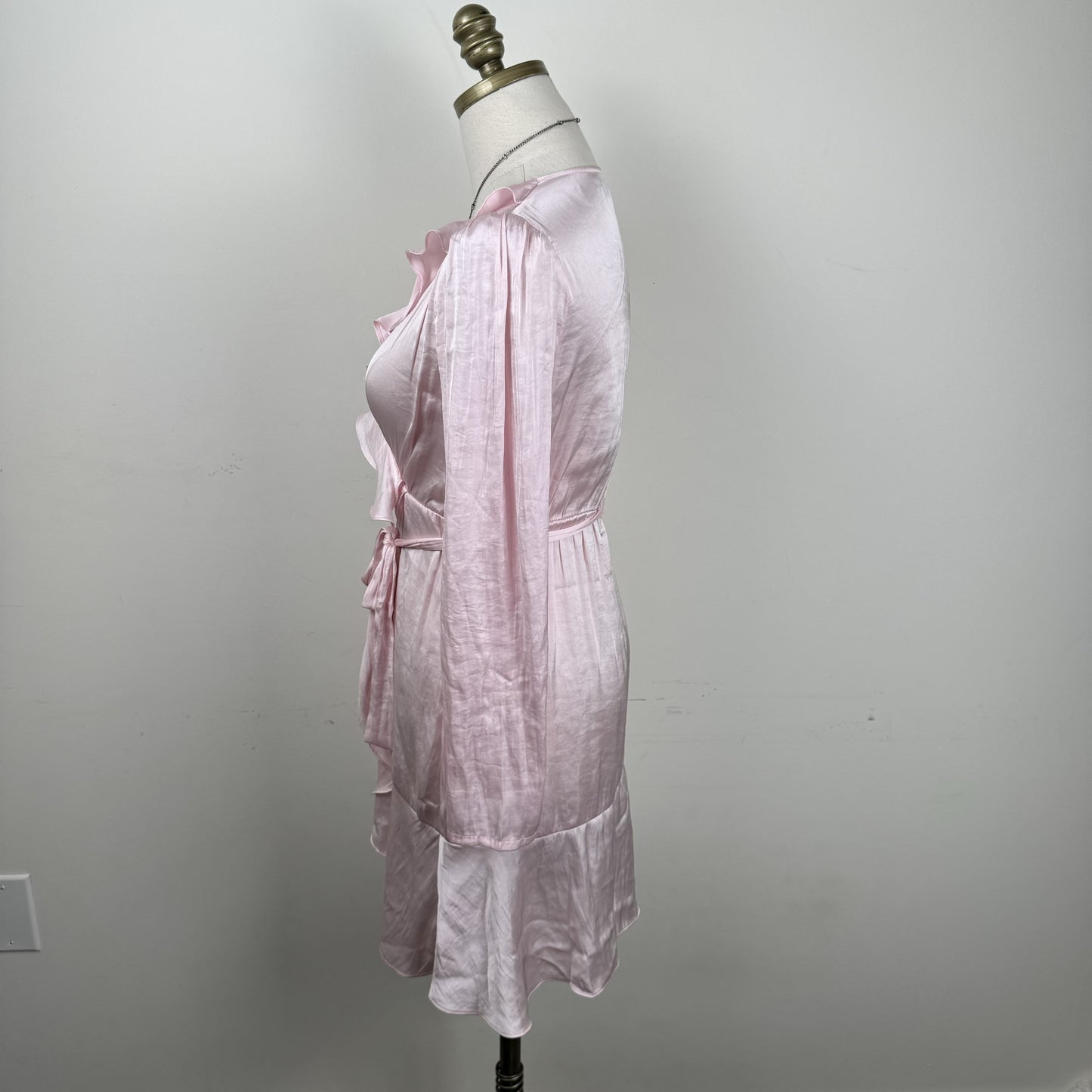 Powder Pink Ruffled Satin Mini Dress – view 7