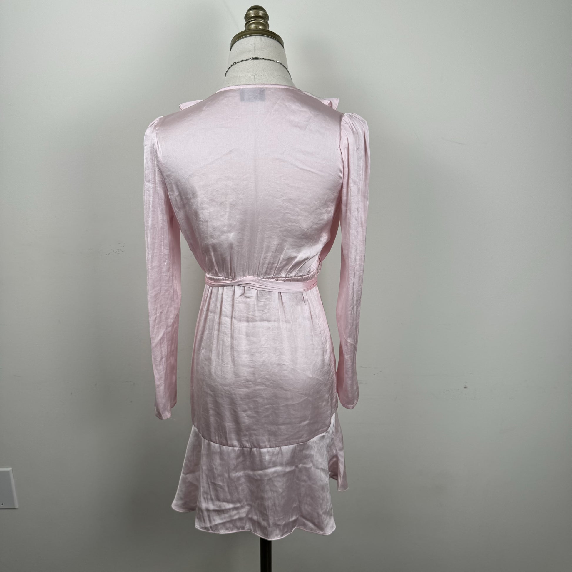 Powder Pink Ruffled Satin Mini Dress – view 8