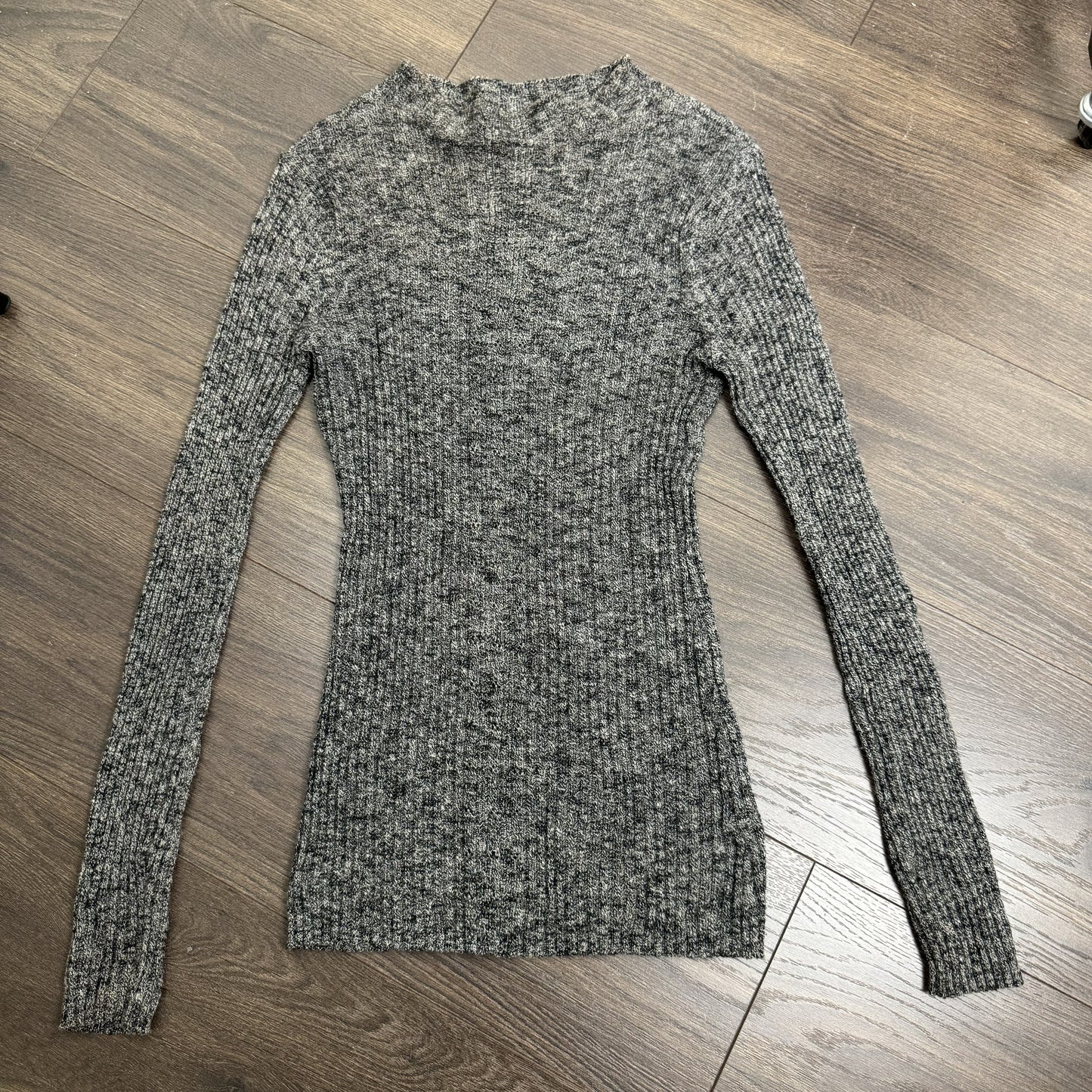 Grey Thin Knit Mock Neck Sweater – view 2