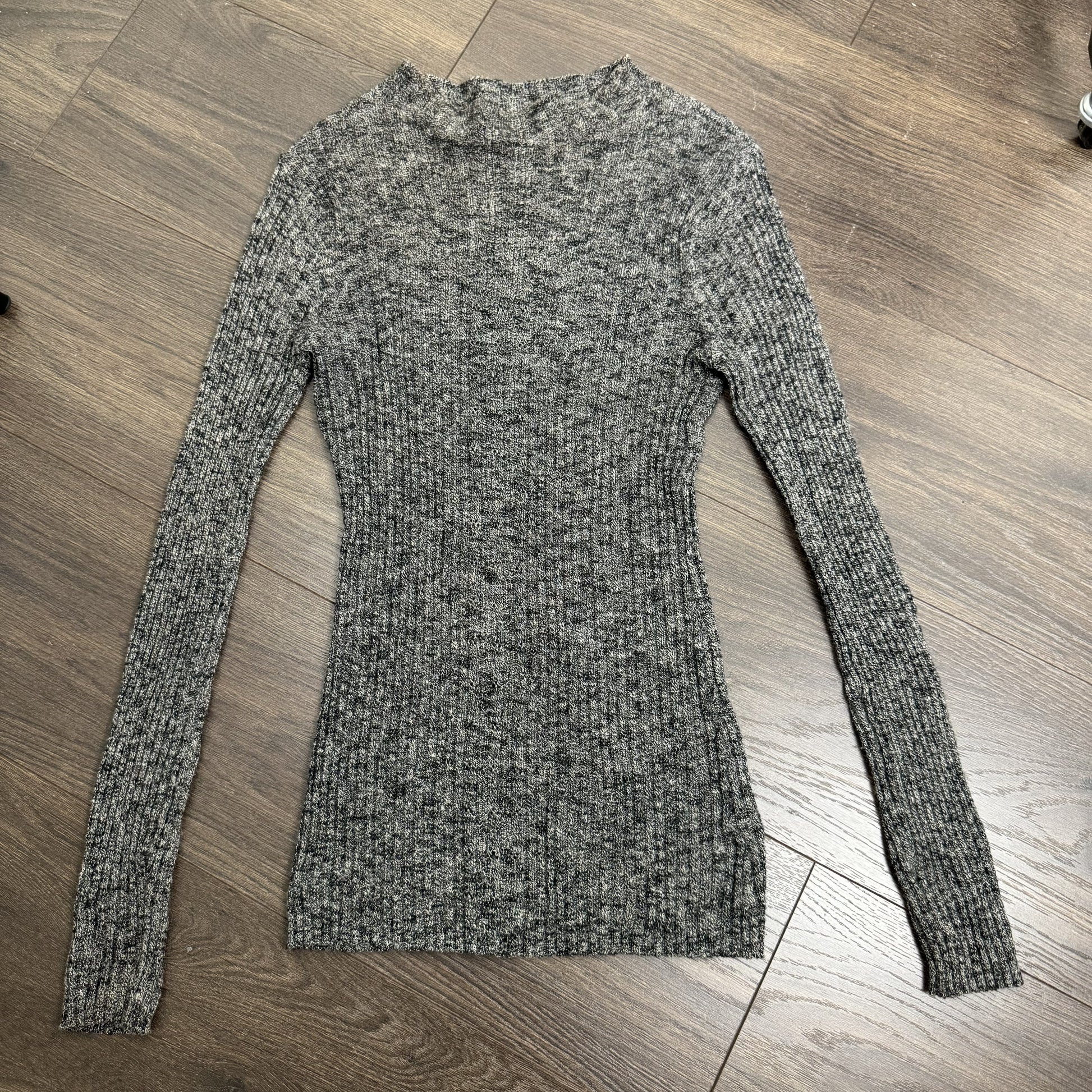 Grey Thin Knit Mock Neck Sweater – view 2