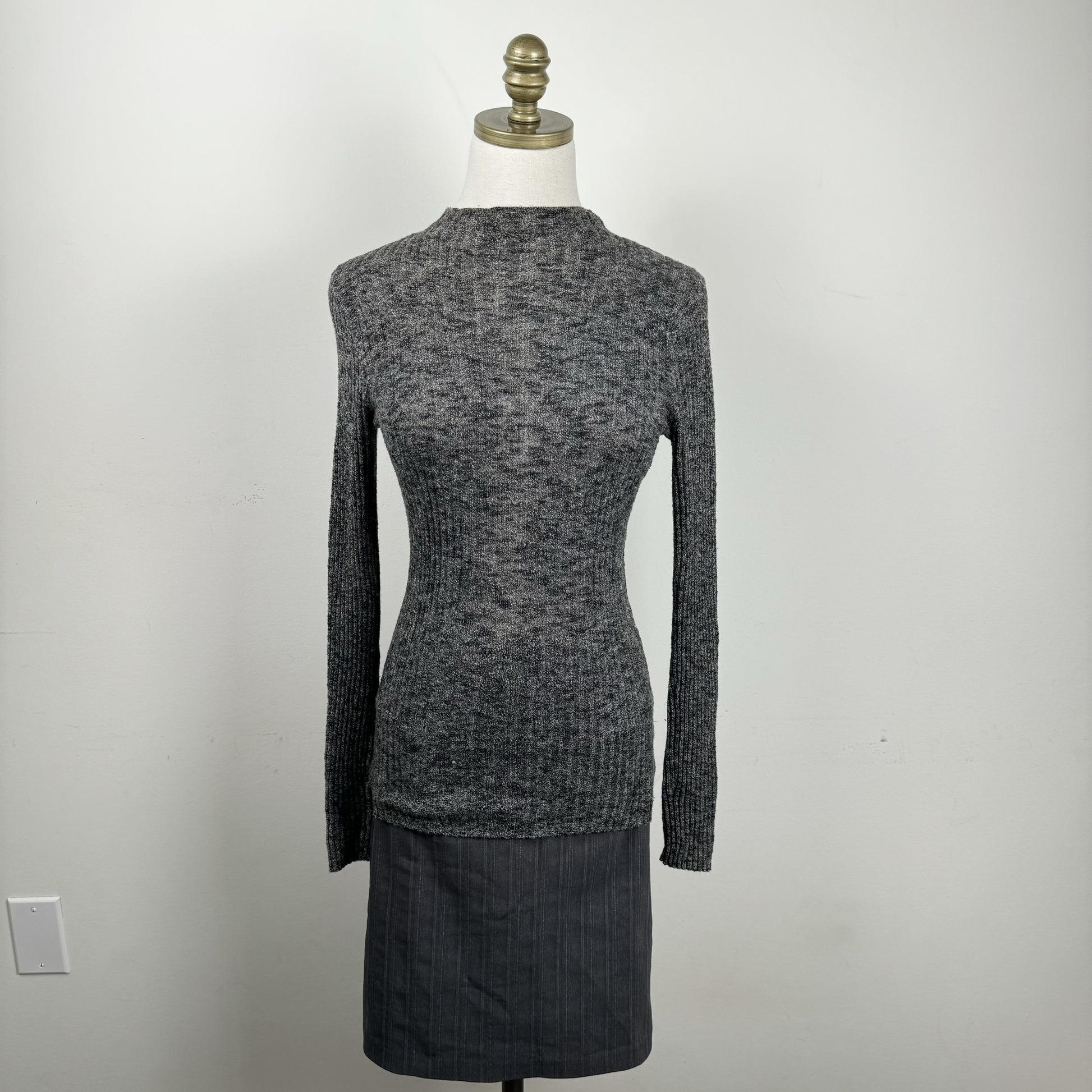 Grey Thin Knit Mock Neck Sweater – view 4