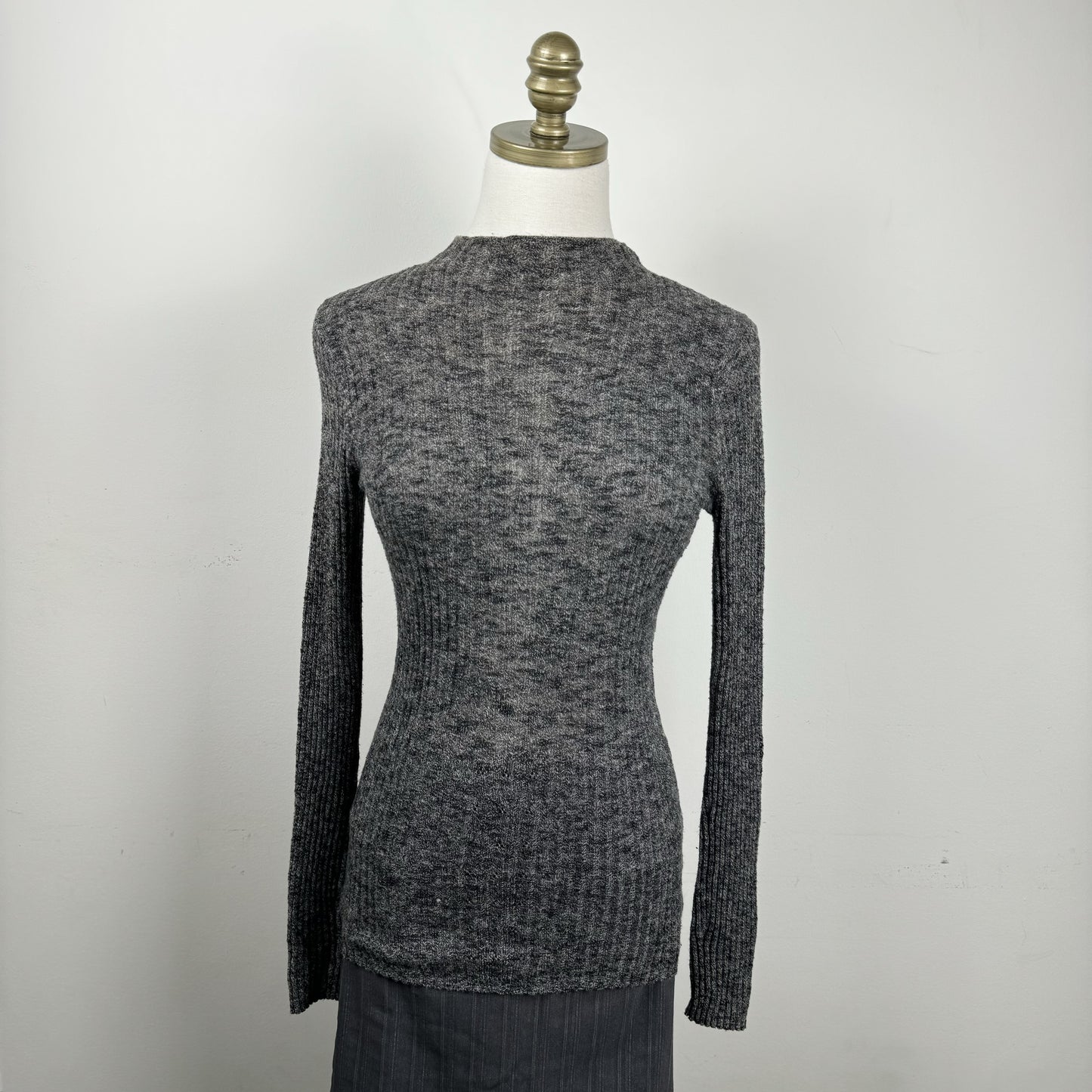 Grey Thin Knit Mock Neck Sweater – view 5