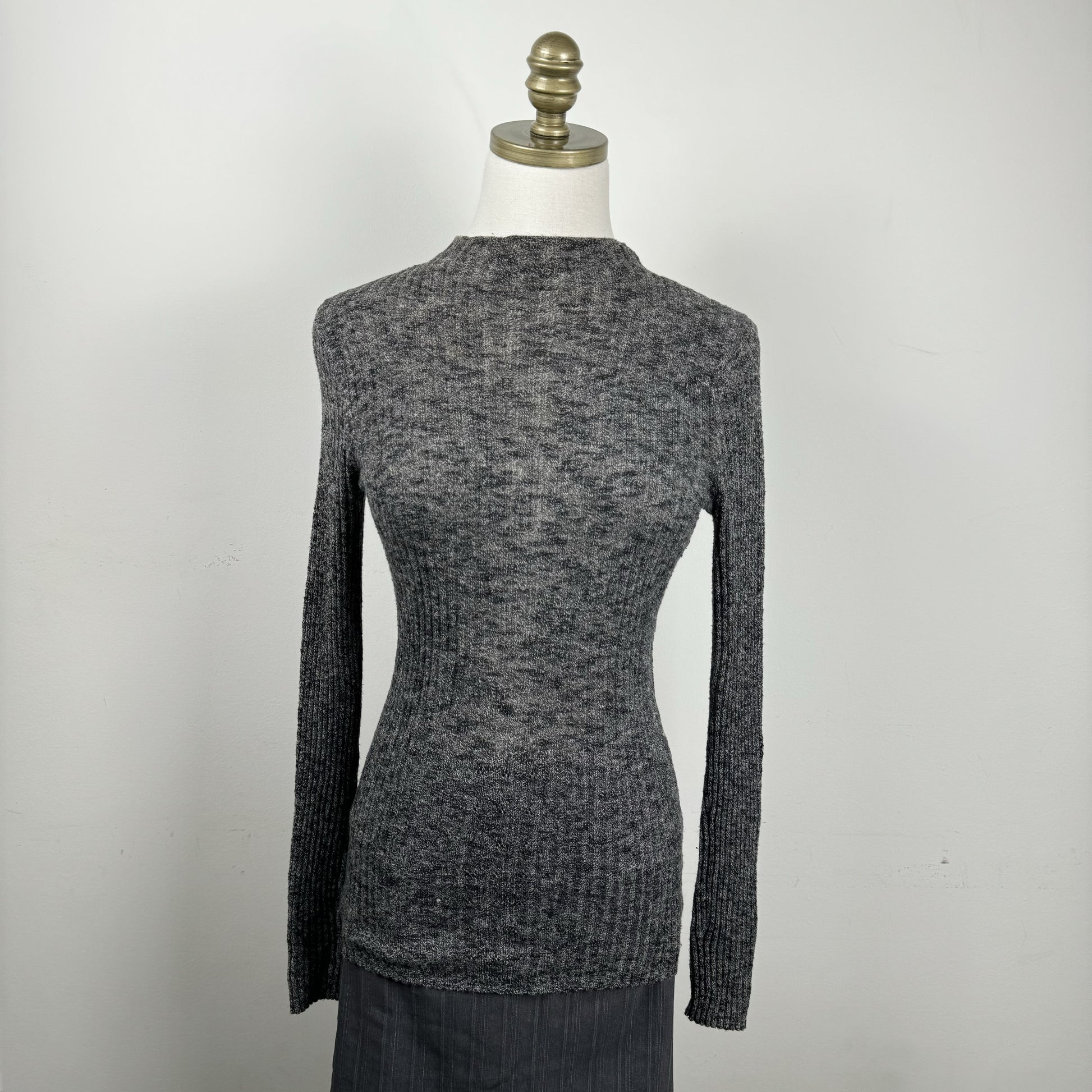 Grey Thin Knit Mock Neck Sweater – view 5