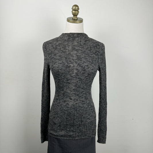 Grey Thin Knit Mock Neck Sweater – view 1