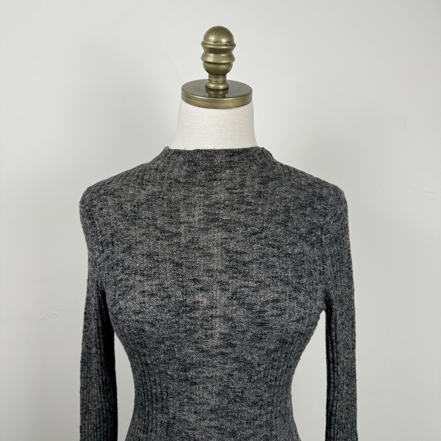 Grey Thin Knit Mock Neck Sweater – view 6