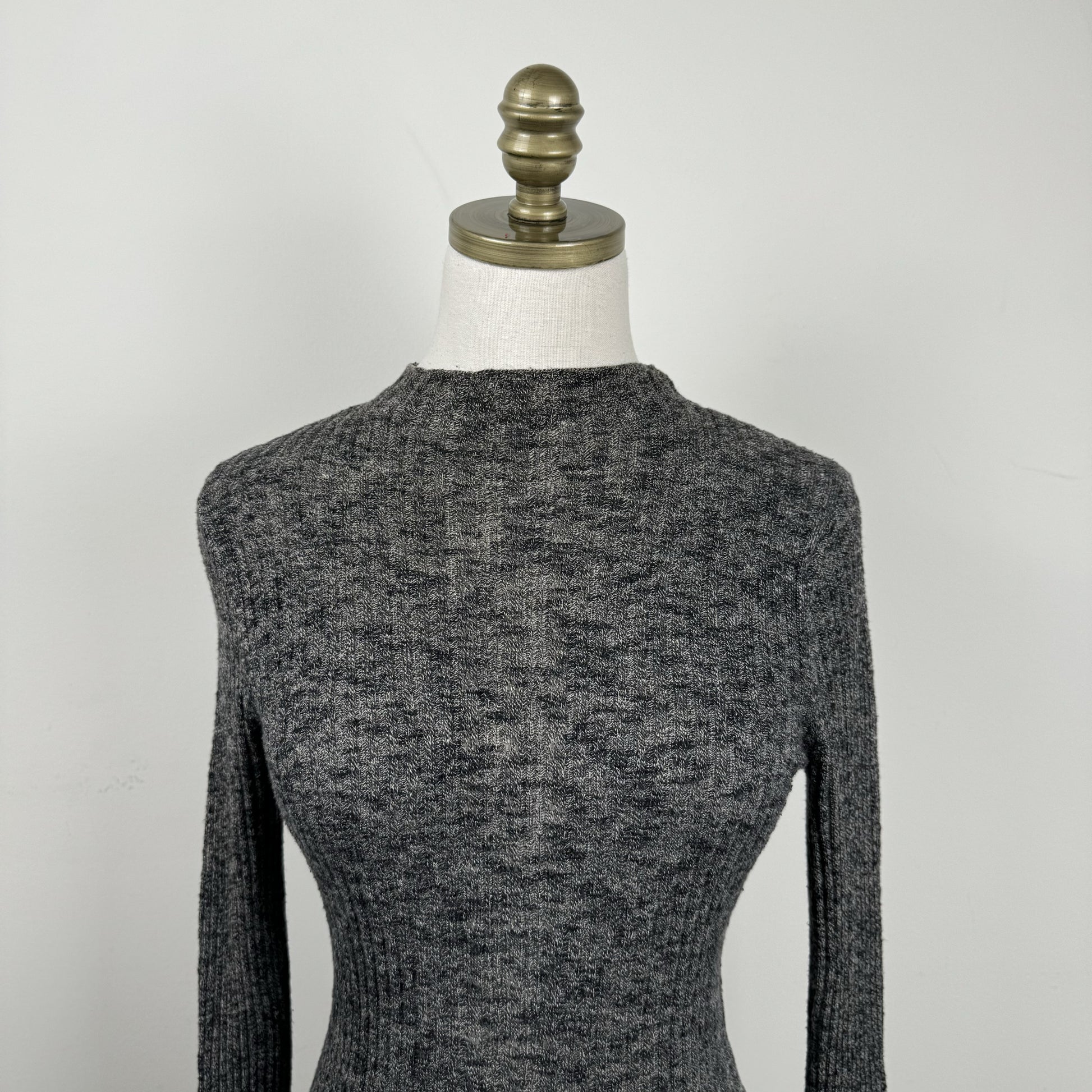 Grey Thin Knit Mock Neck Sweater – view 6