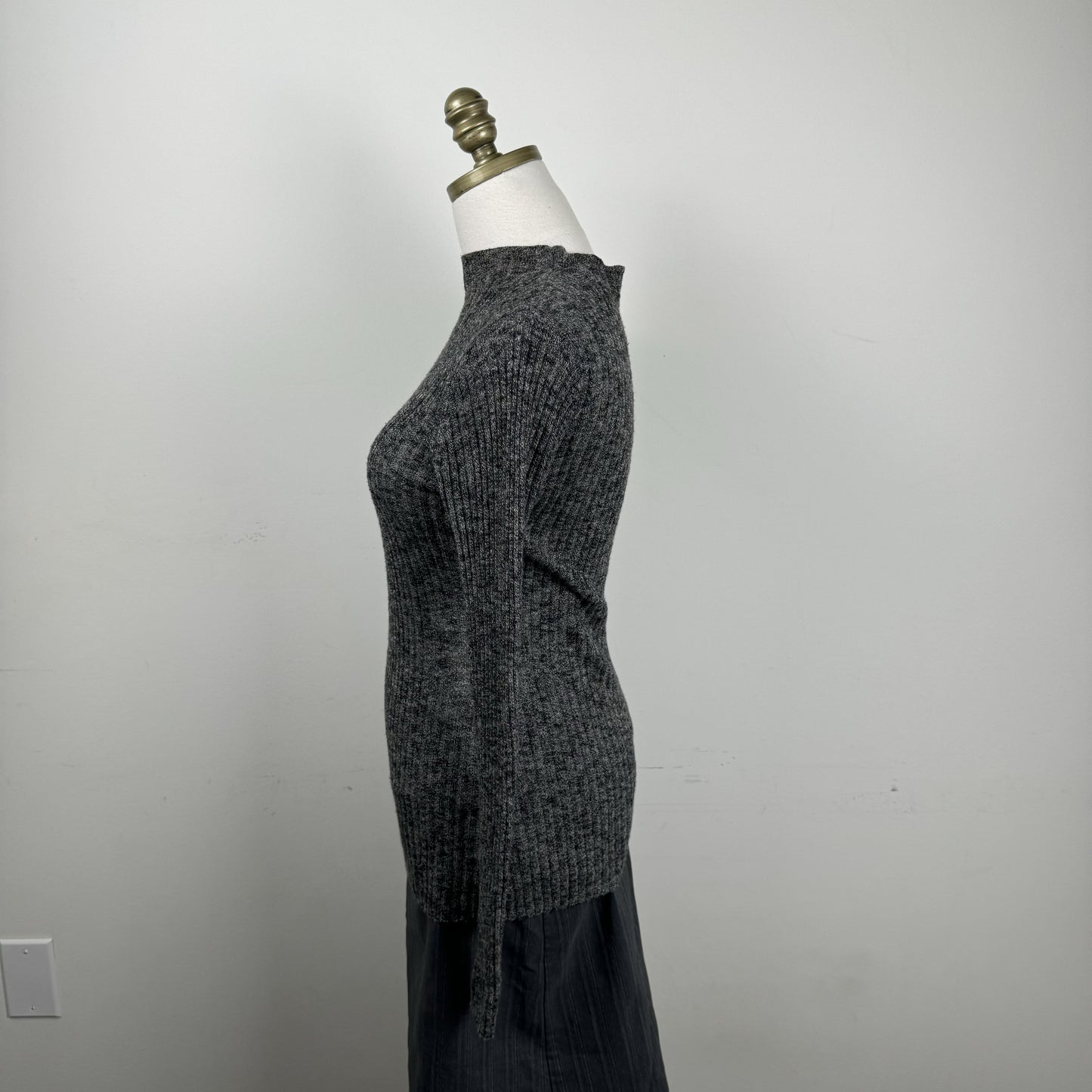 Grey Thin Knit Mock Neck Sweater – view 7