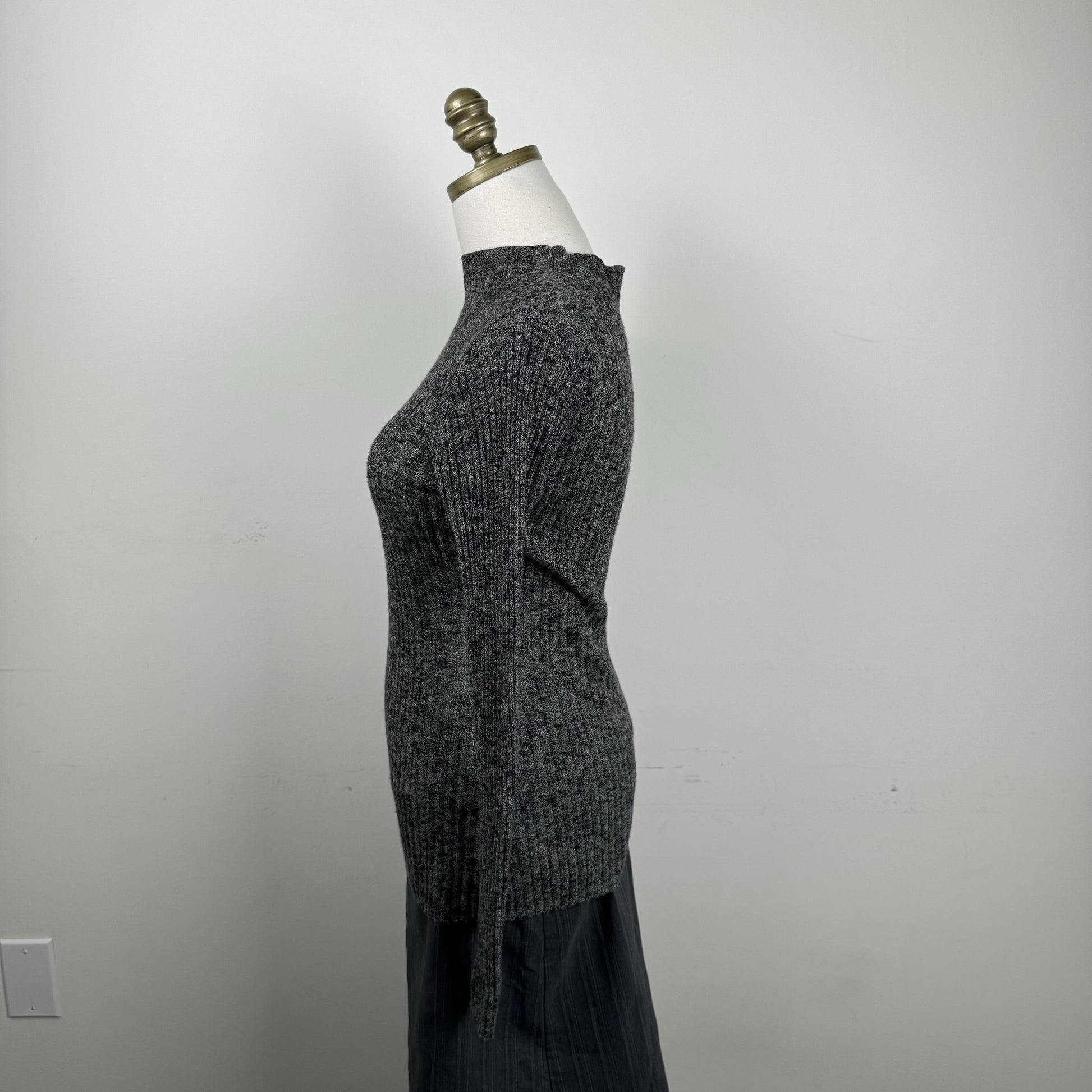 Grey Thin Knit Mock Neck Sweater – view 7