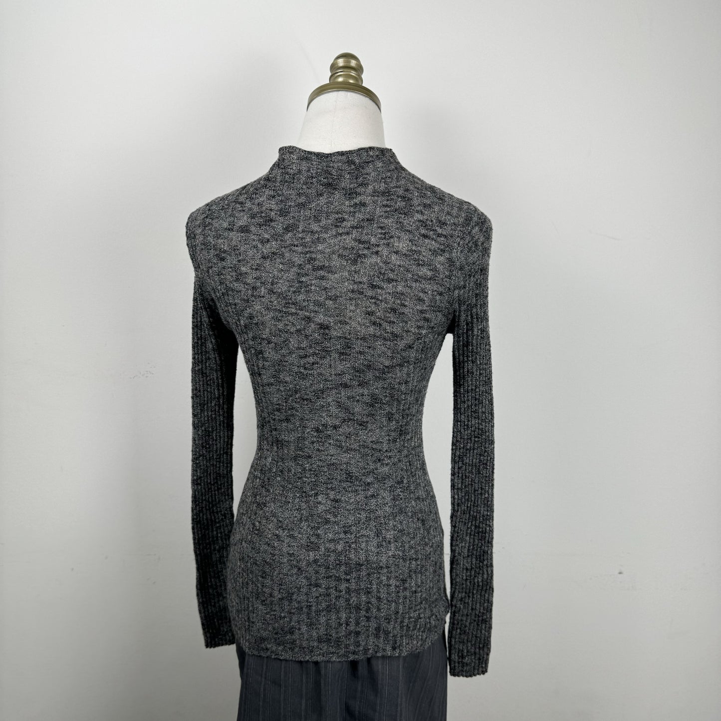 Grey Thin Knit Mock Neck Sweater – view 8