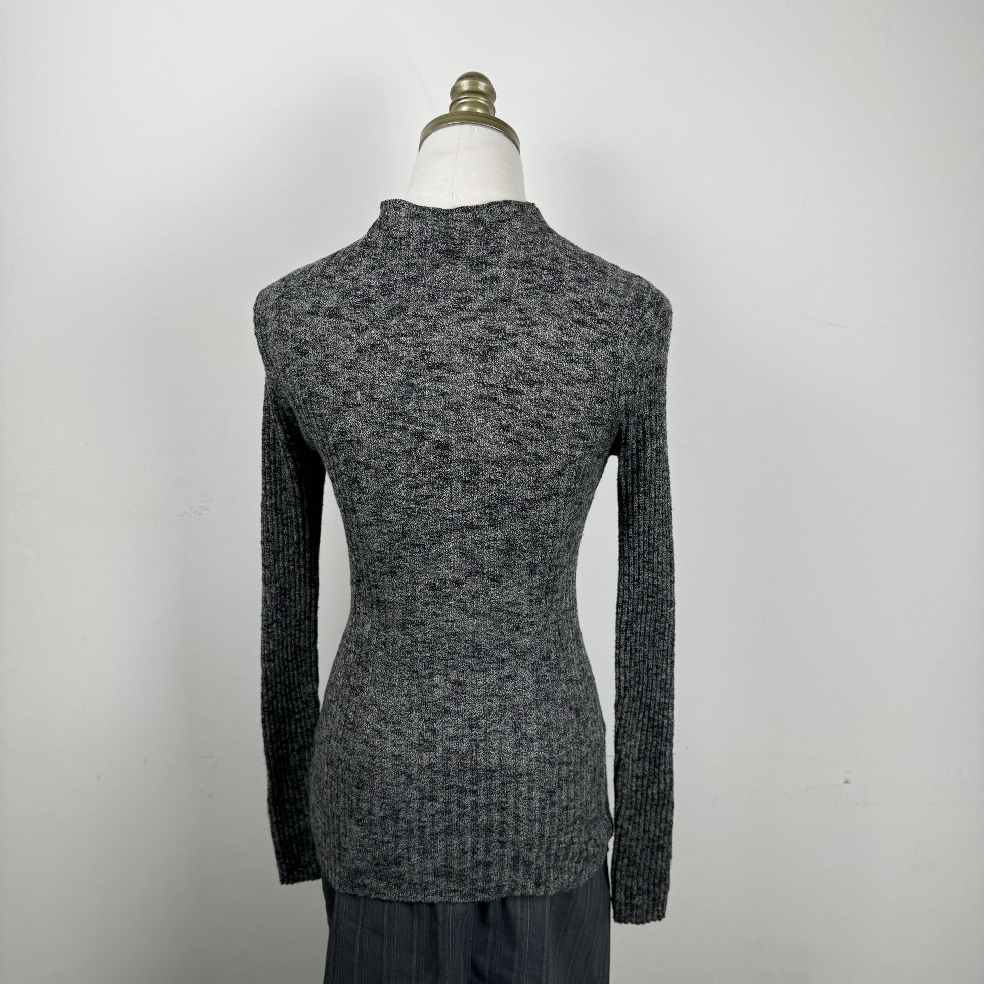 Grey Thin Knit Mock Neck Sweater – view 8