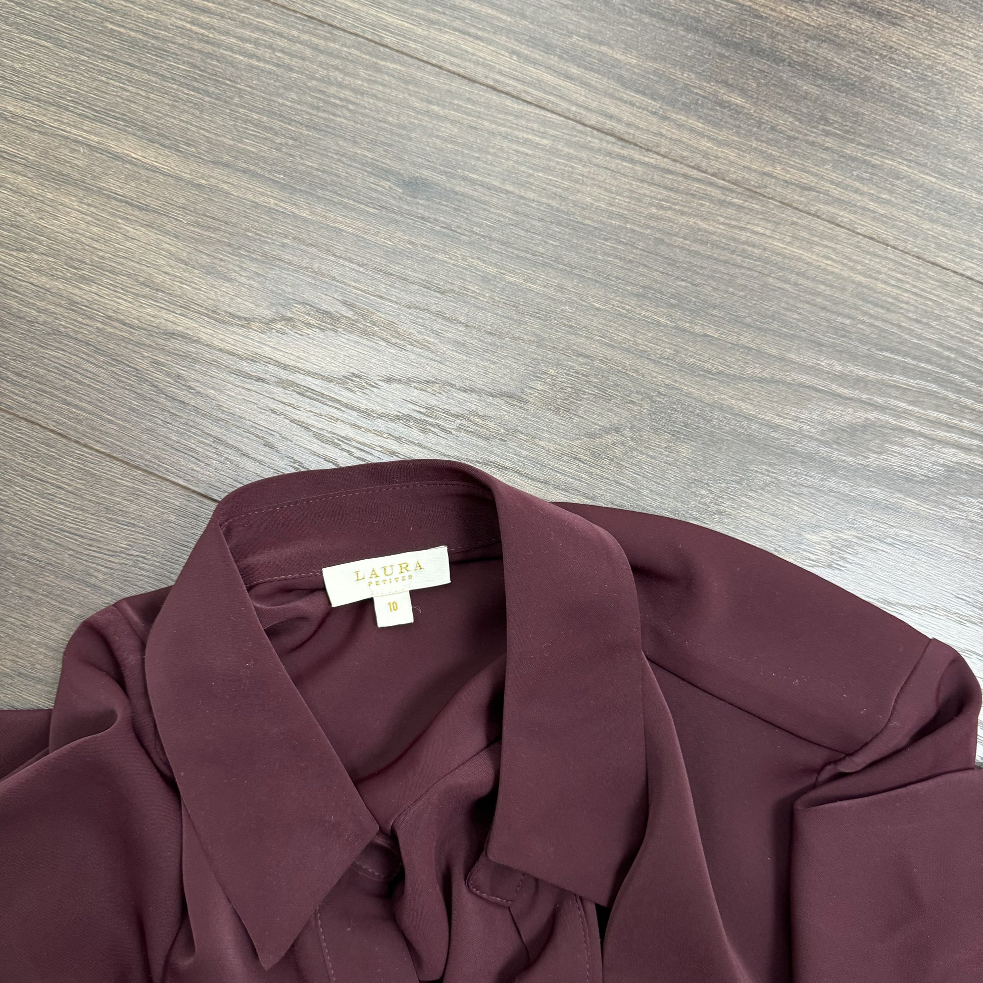 Burdgundy Satin Ruched Button Up Blouse – view 3