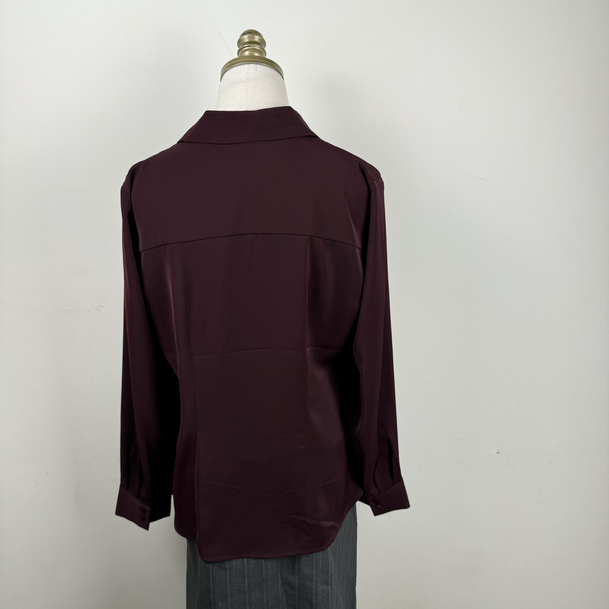 Burdgundy Satin Ruched Button Up Blouse – view 8