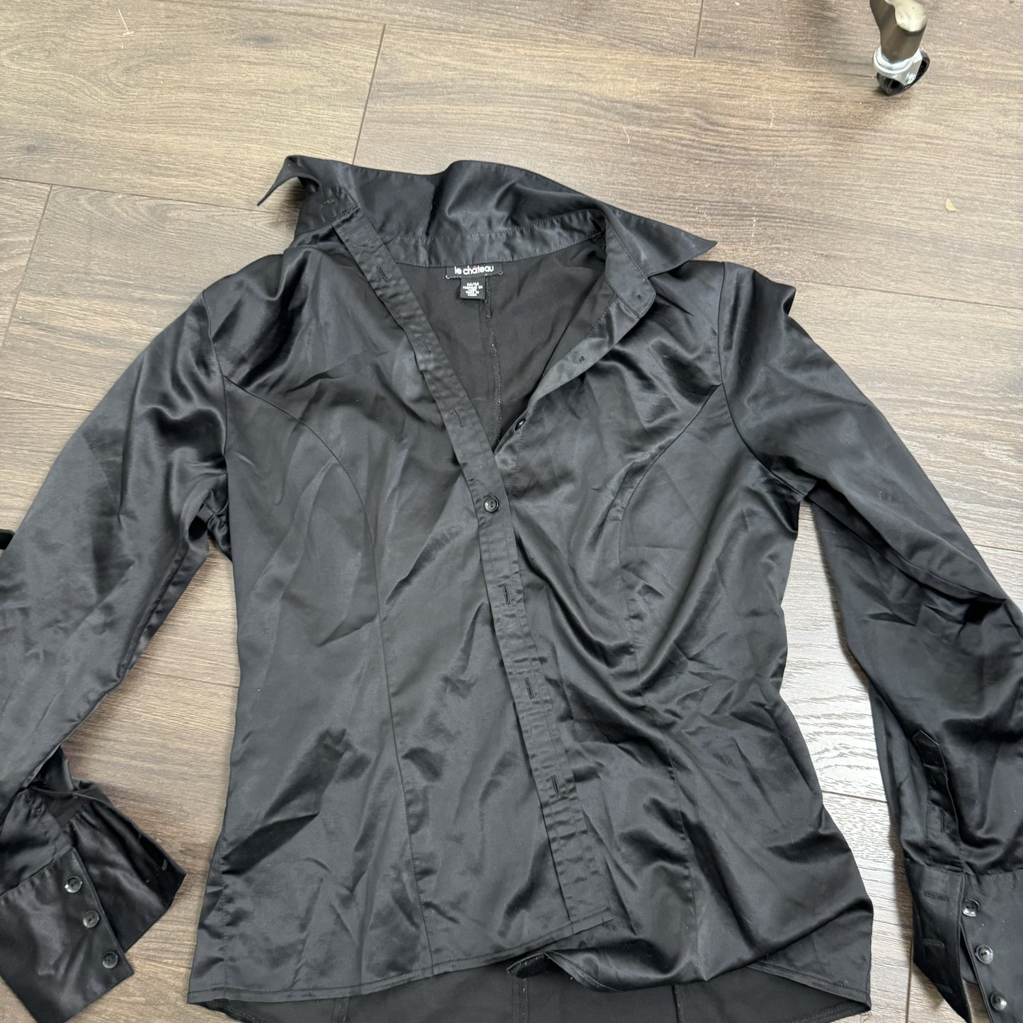 Black Satin Button Up Shirt – view 2