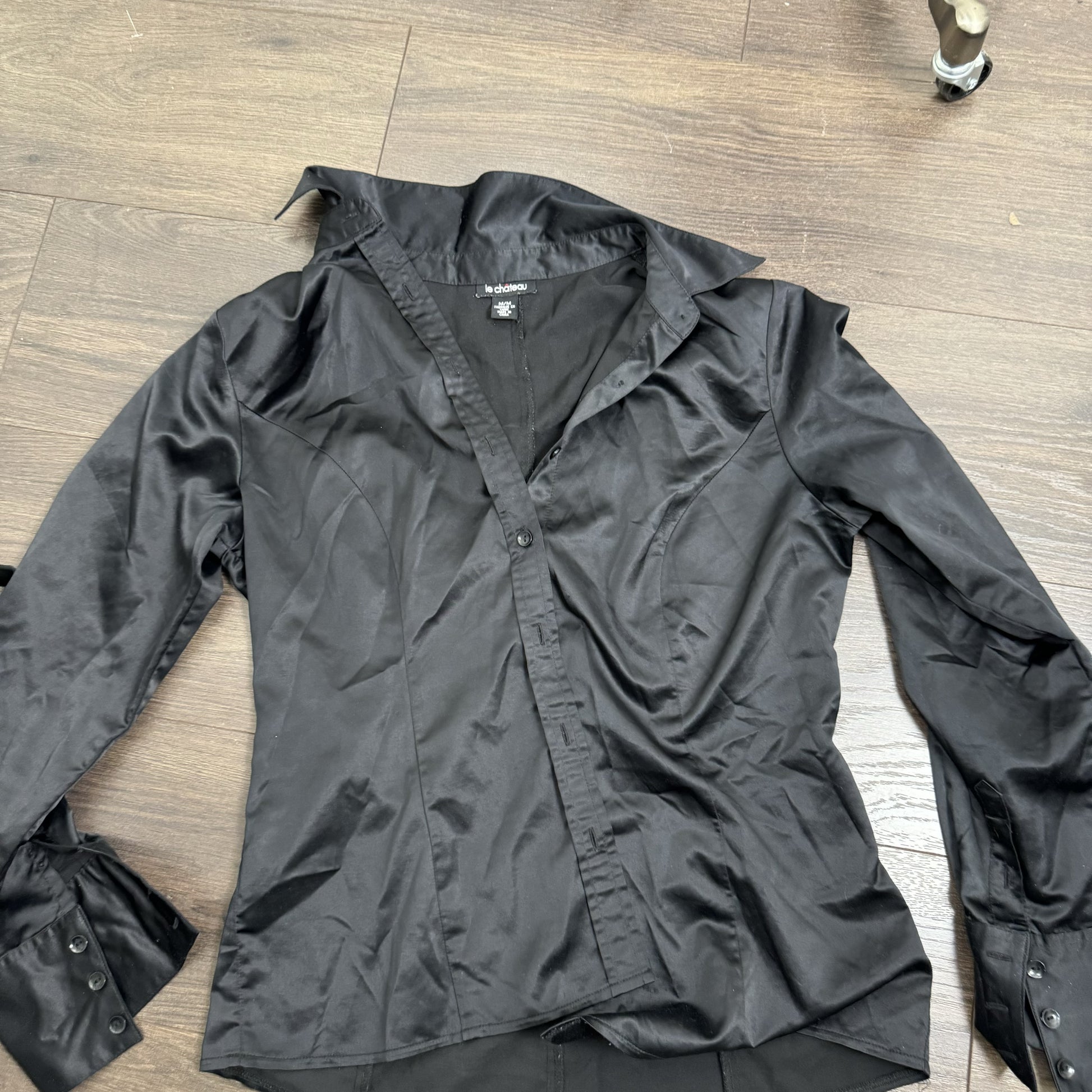 Black Satin Button Up Shirt – view 2
