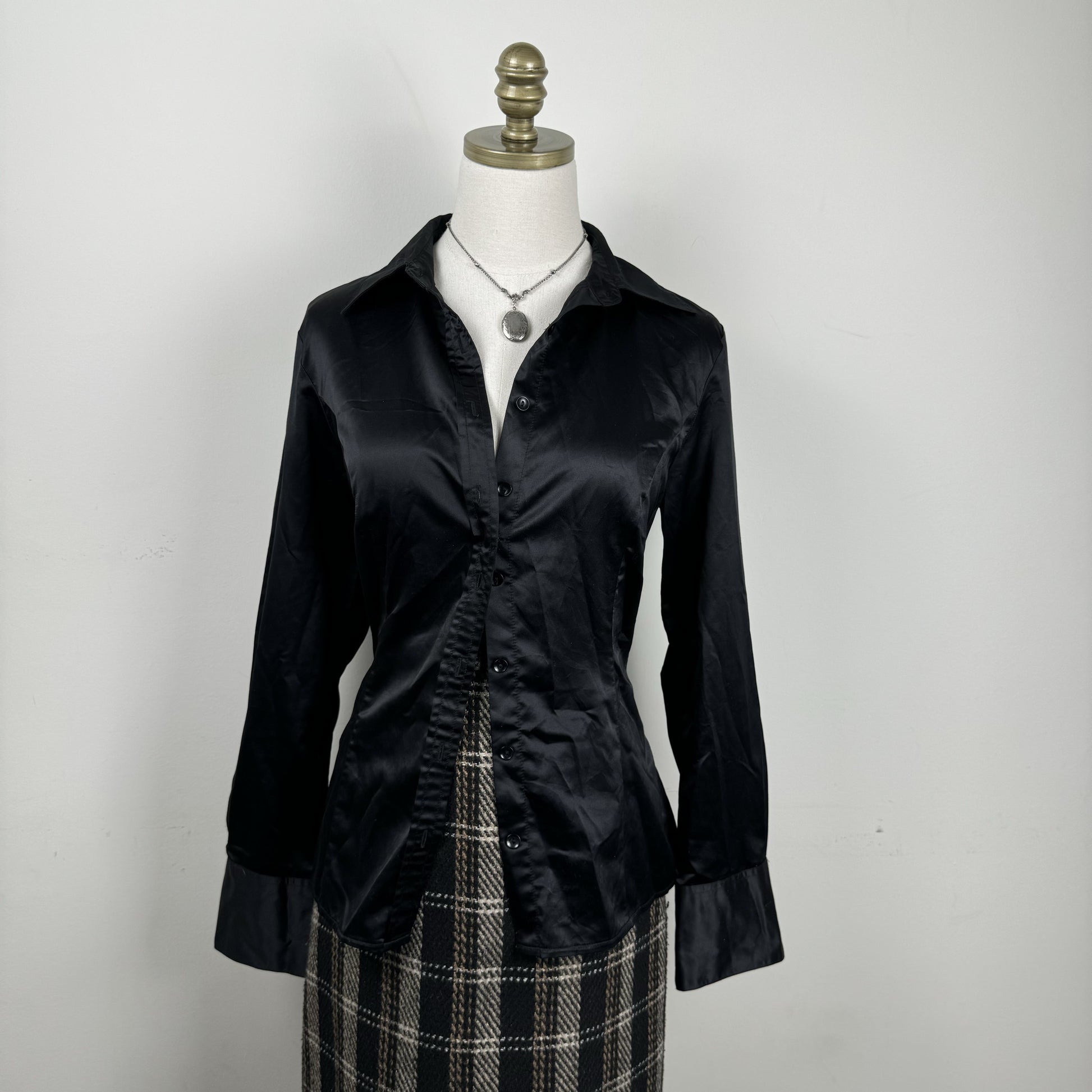 Black Satin Button Up Shirt – view 5
