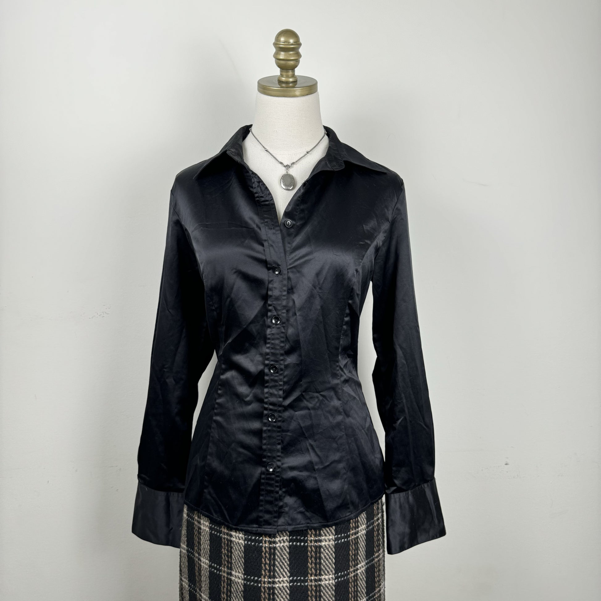 Black Satin Button Up Shirt – view 1