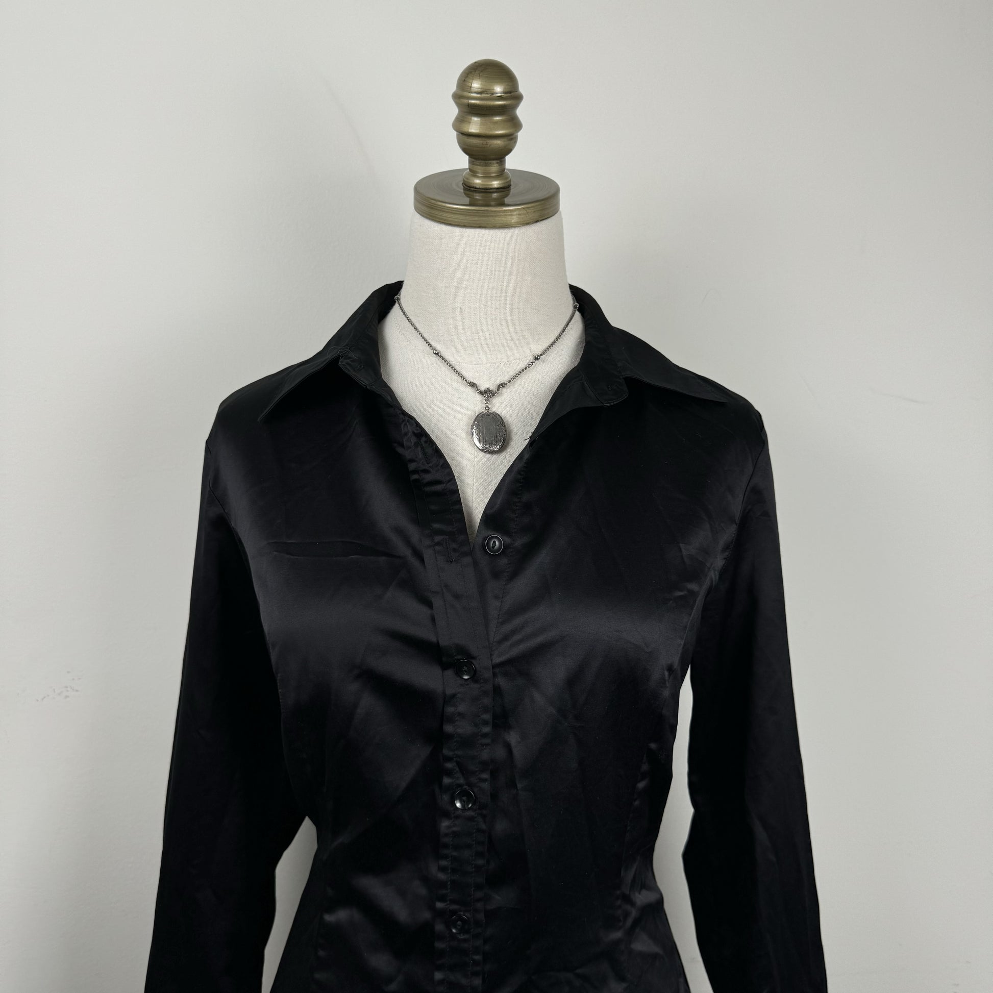 Black Satin Button Up Shirt – view 6