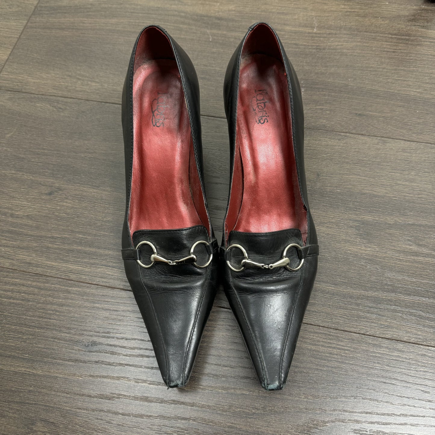 Black Horseshoe Buckle Pointed Toe Kitten Heels (US7.5) – view 1