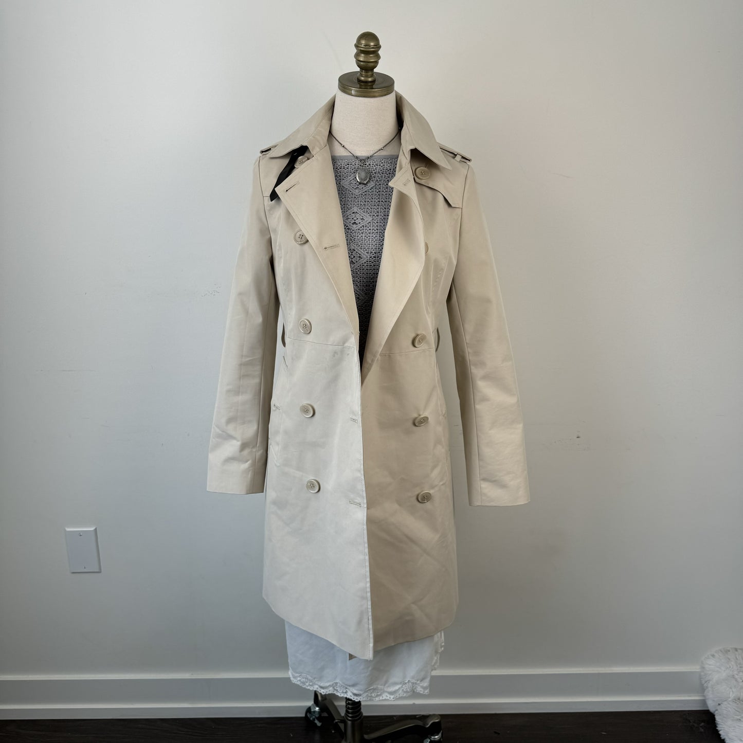 Danier Beige Leather Trim Trench Coat – view 2