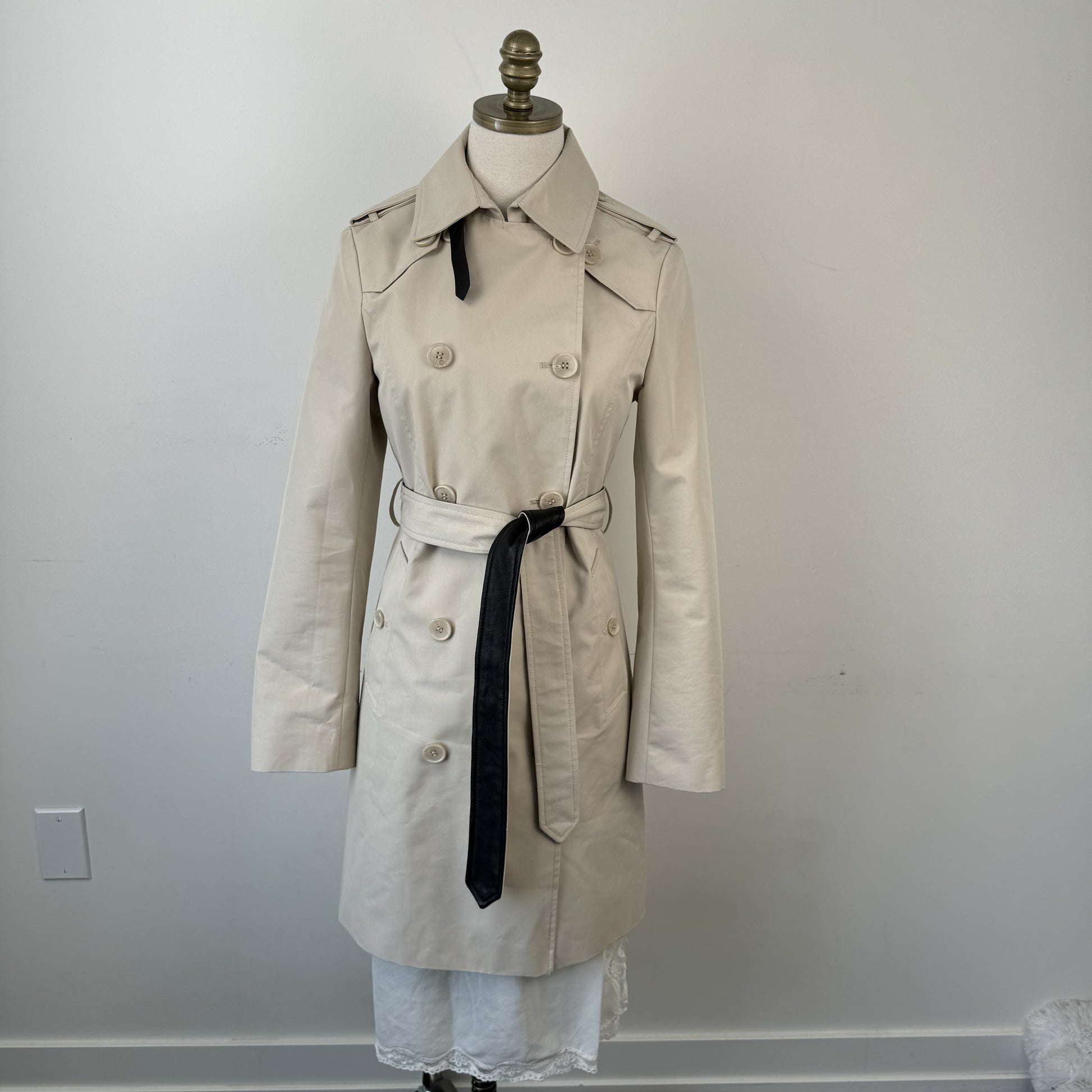 Danier Beige Leather Trim Trench Coat – view 1