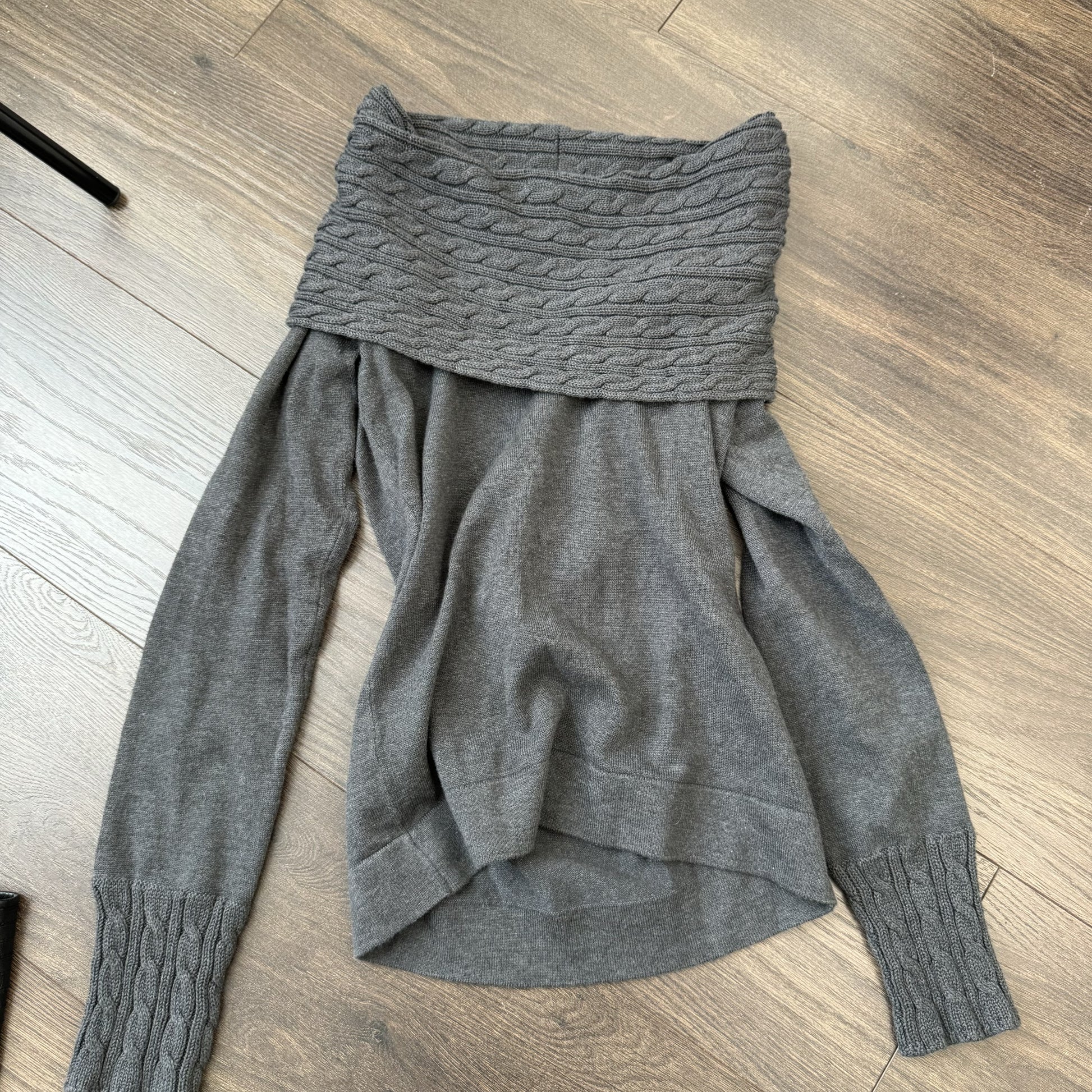 Dark Grey Off Shoulder Sweater – view 6