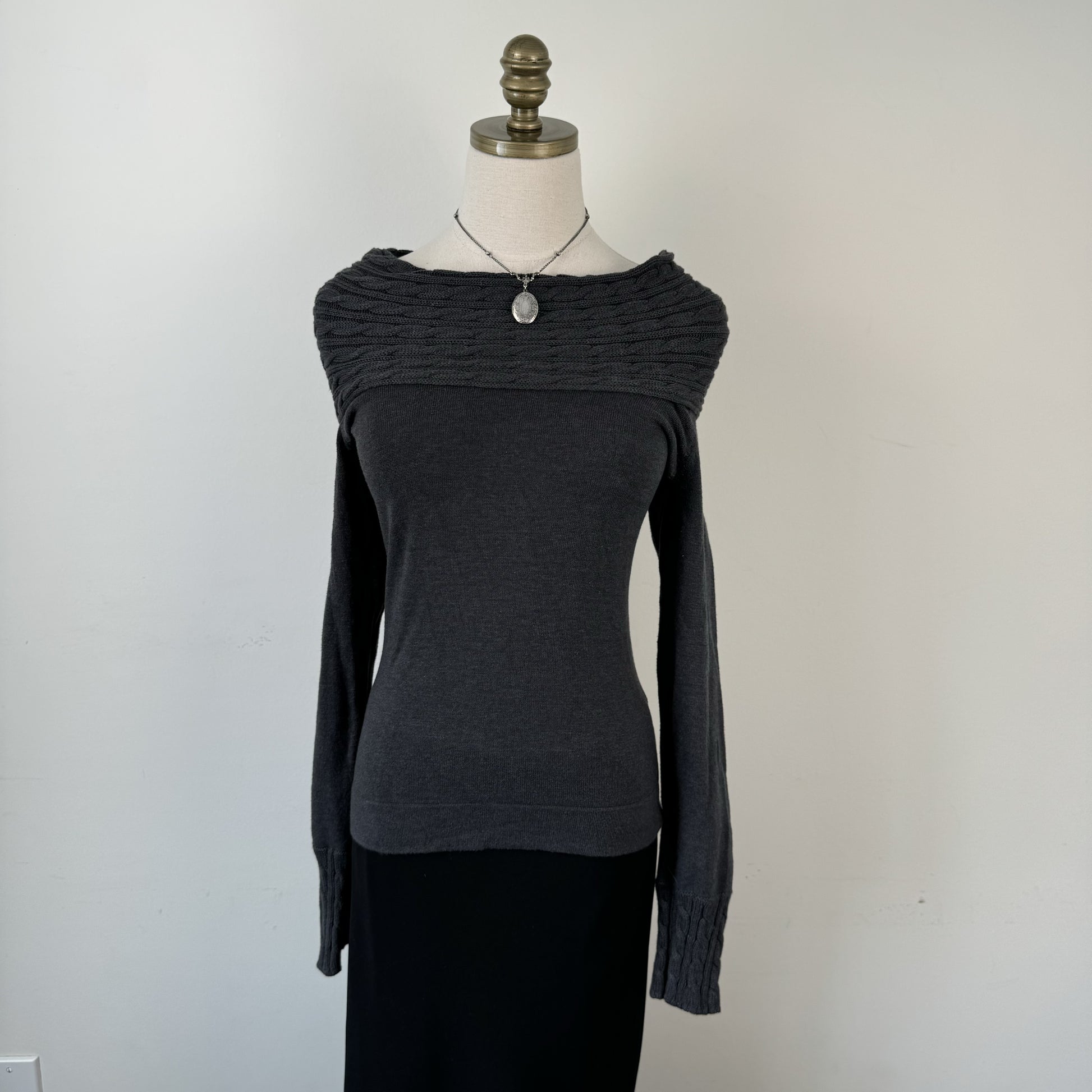 Dark Grey Off Shoulder Sweater – view 2