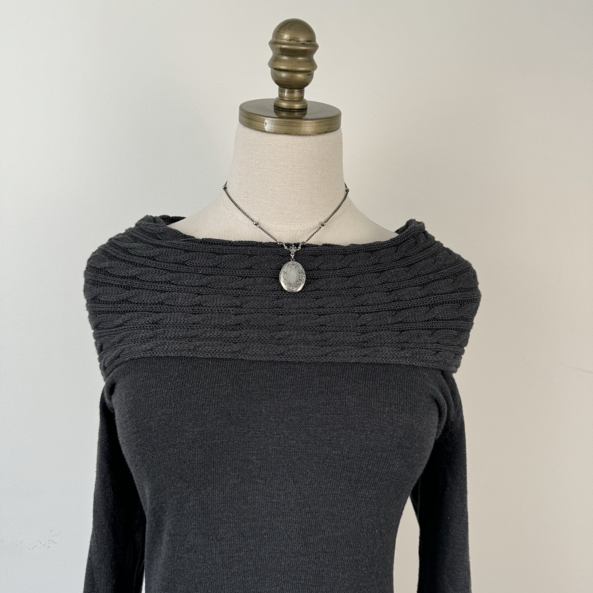 Dark Grey Off Shoulder Sweater – view 3