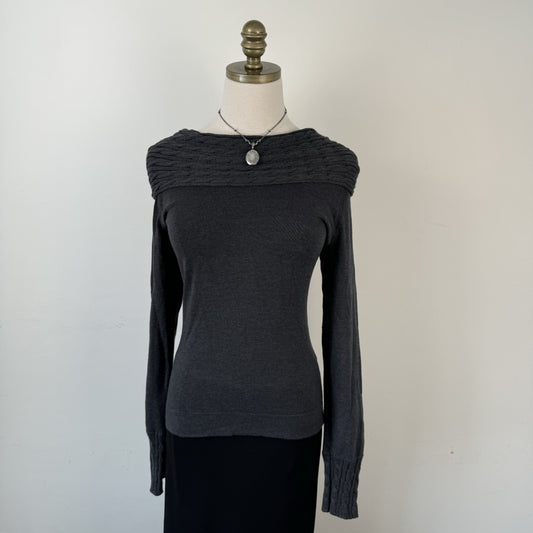 Dark Grey Off Shoulder Sweater – view 1