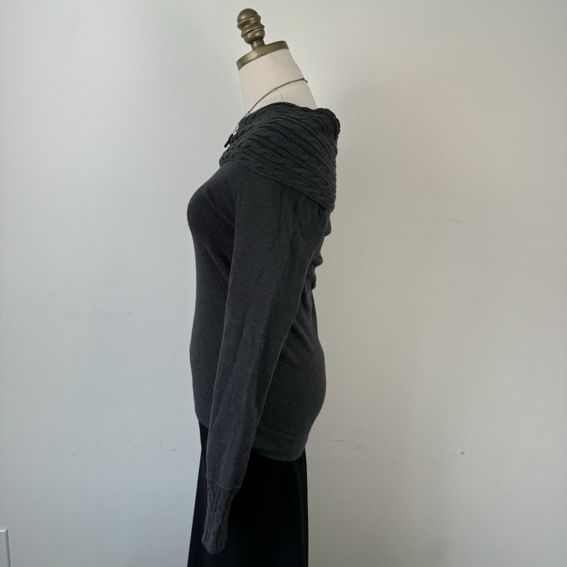 Dark Grey Off Shoulder Sweater – view 4