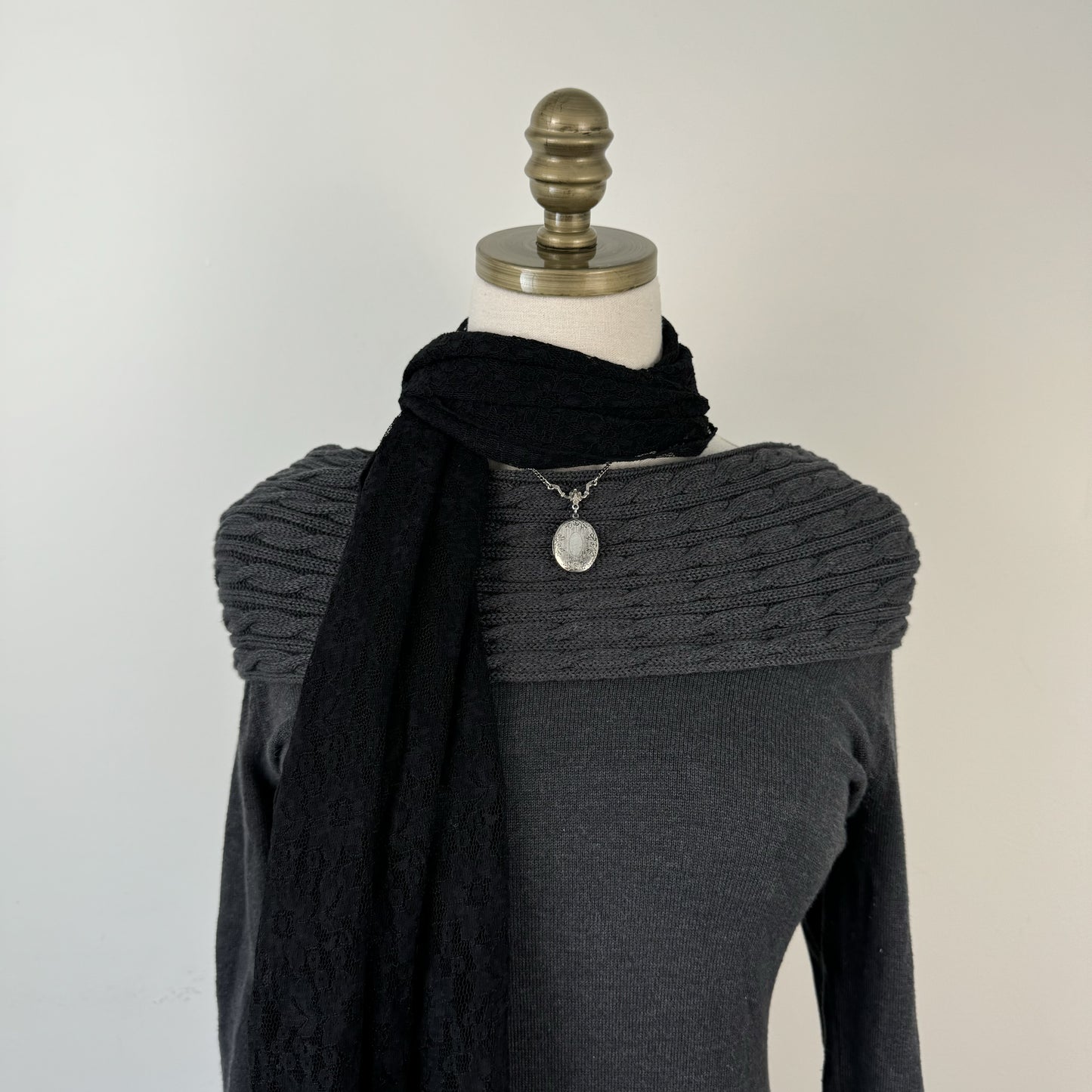 Black Lace Shawl / Scarf – view 4