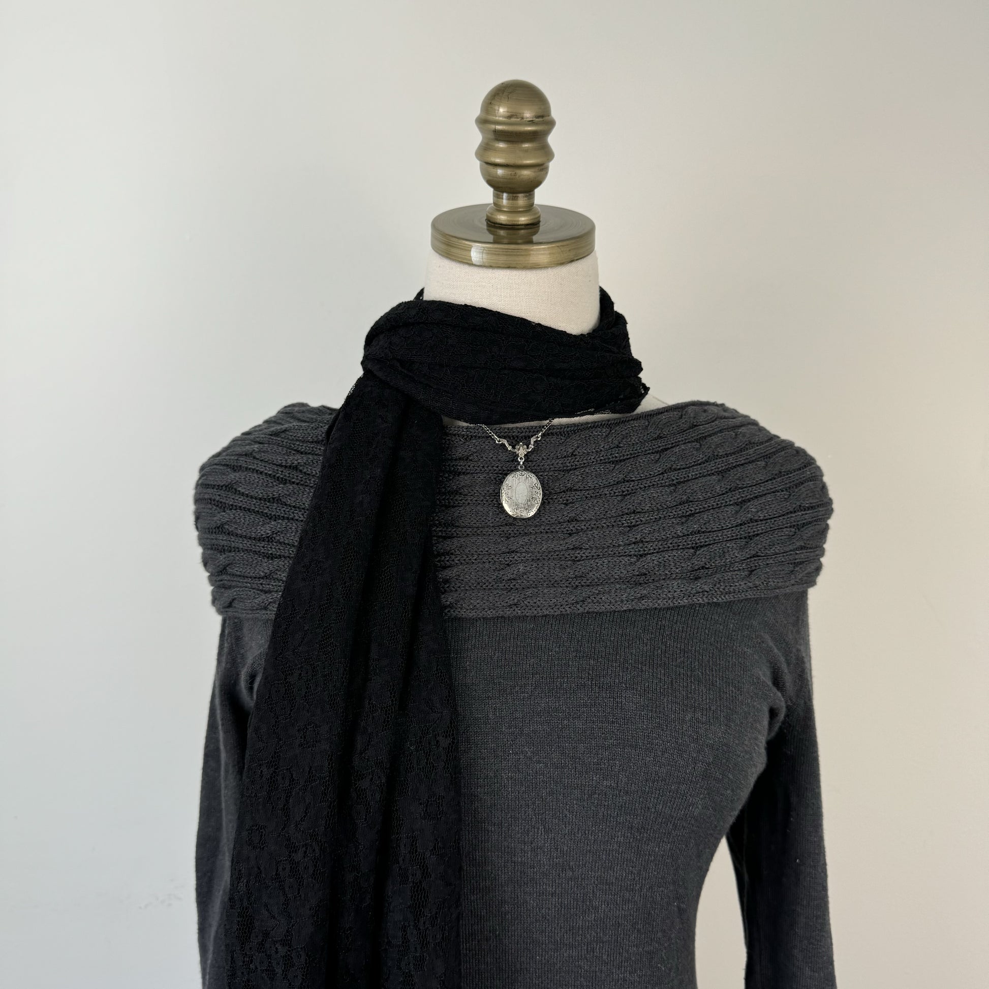 Black Lace Shawl / Scarf – view 4