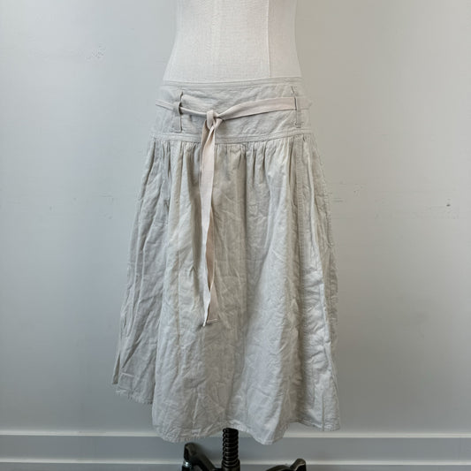 Beige Linen Drop-Waist Midi Skirt – view 1