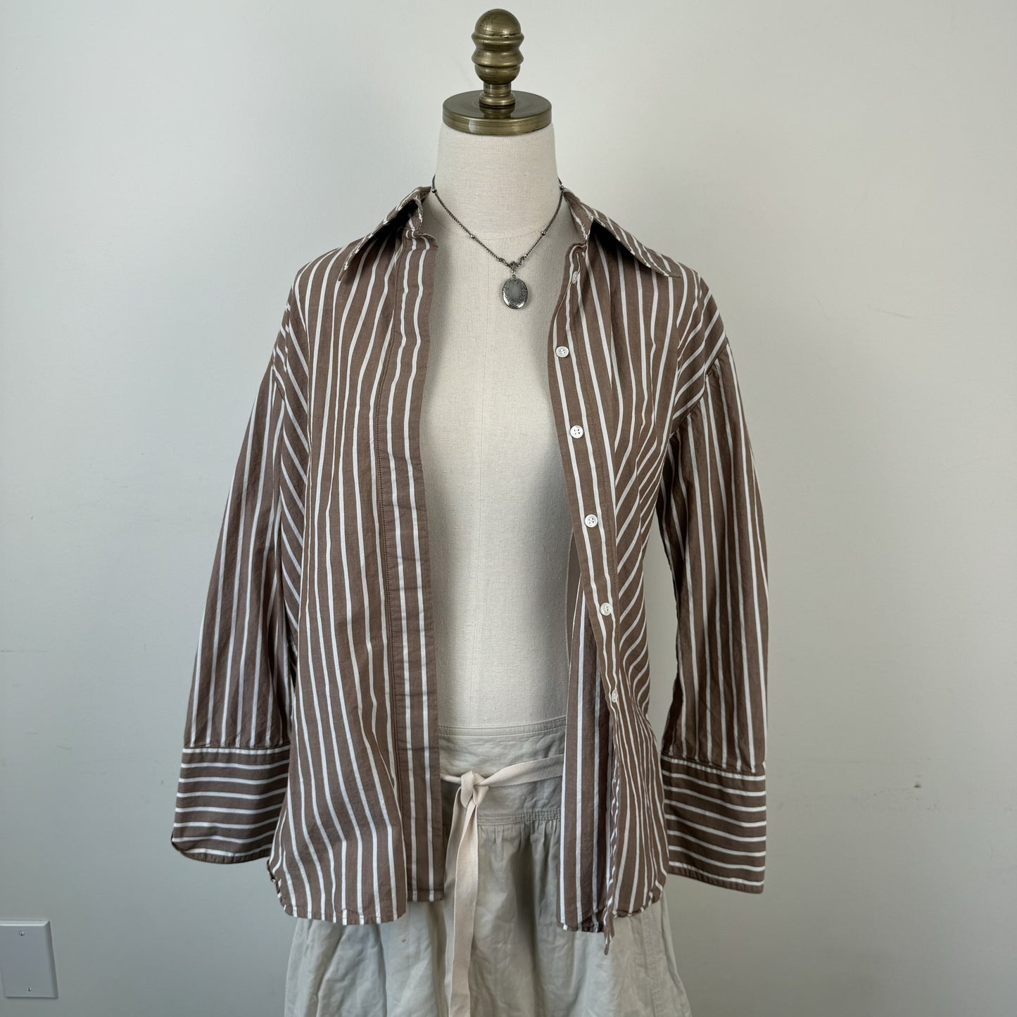 Brown Striped Button Up Top – view 2