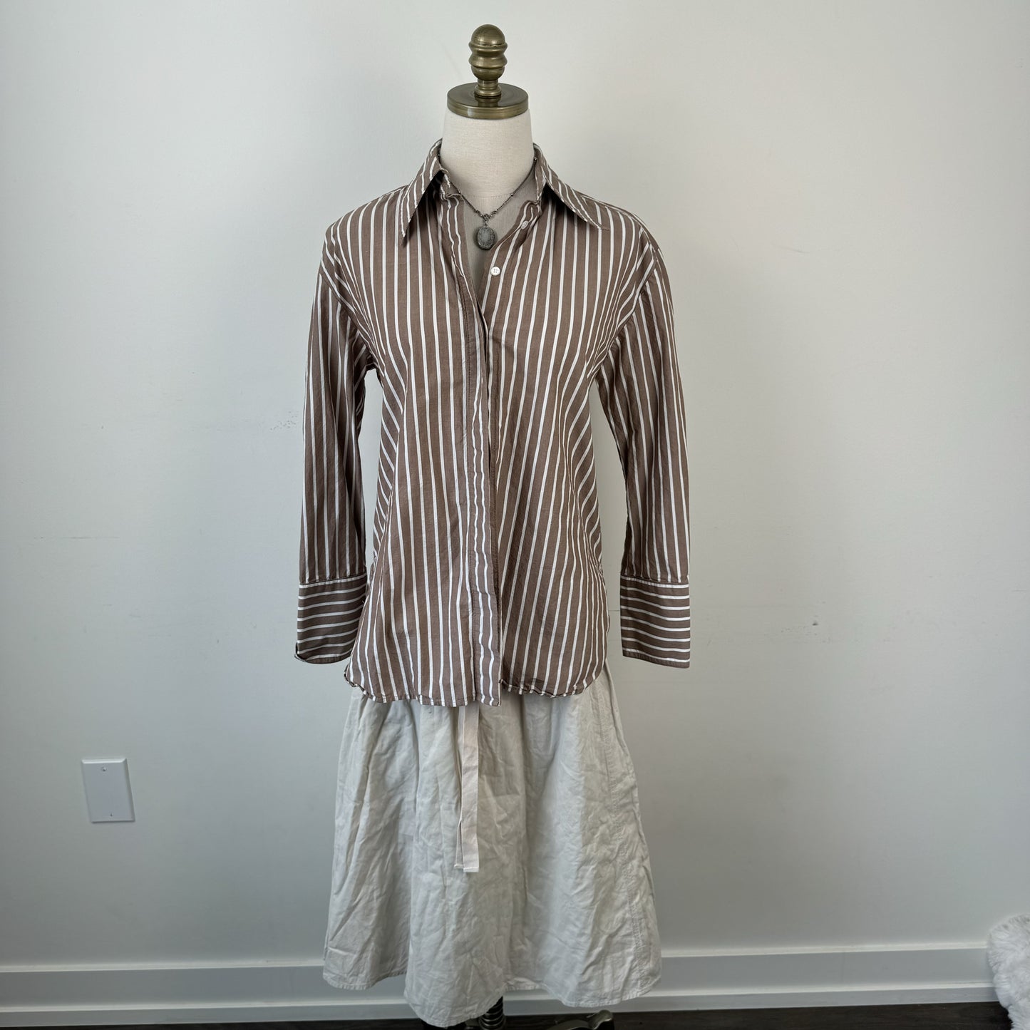 Brown Striped Button Up Top – view 3